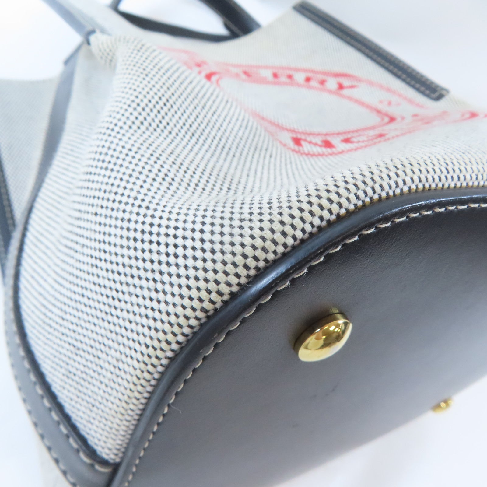 BURBERRY 帆布Bucket Bag金扣手挽肩背兩用袋白色/黑色