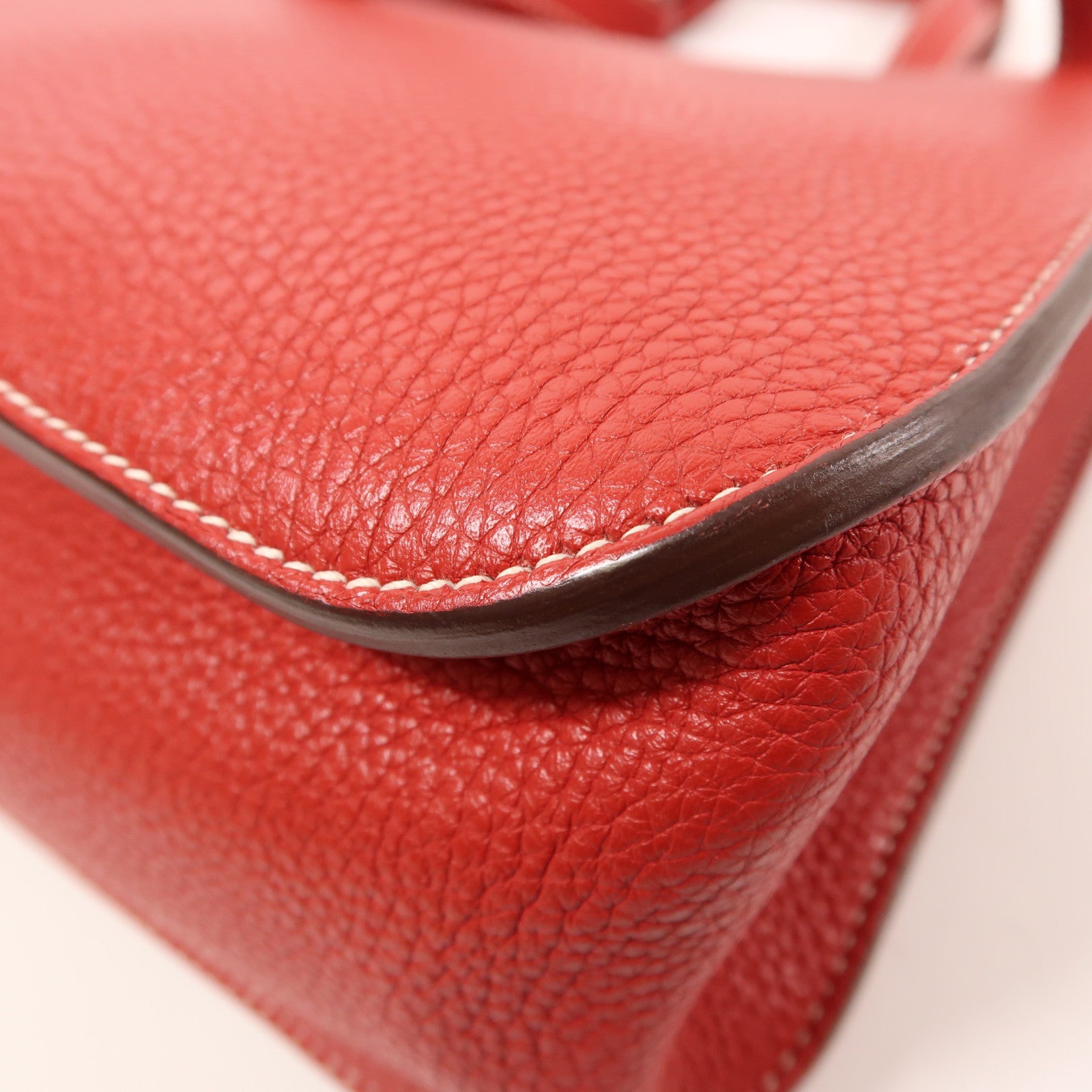 HERMES Togo皮革Halzan 31銀扣手挽肩背兩用袋Rouge Casaque