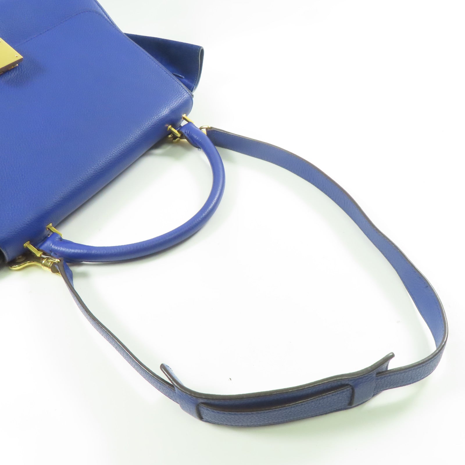 CELINE 牛皮皮革Trapeze MM金扣手挽肩背兩用袋藍色