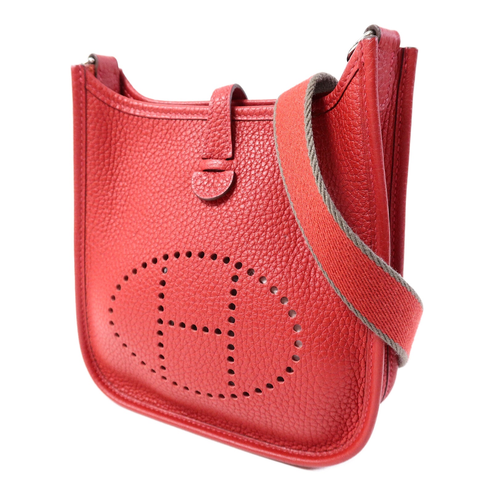 HERMES Clemence皮革Evelyne TPM肩背袋Rouge Vif