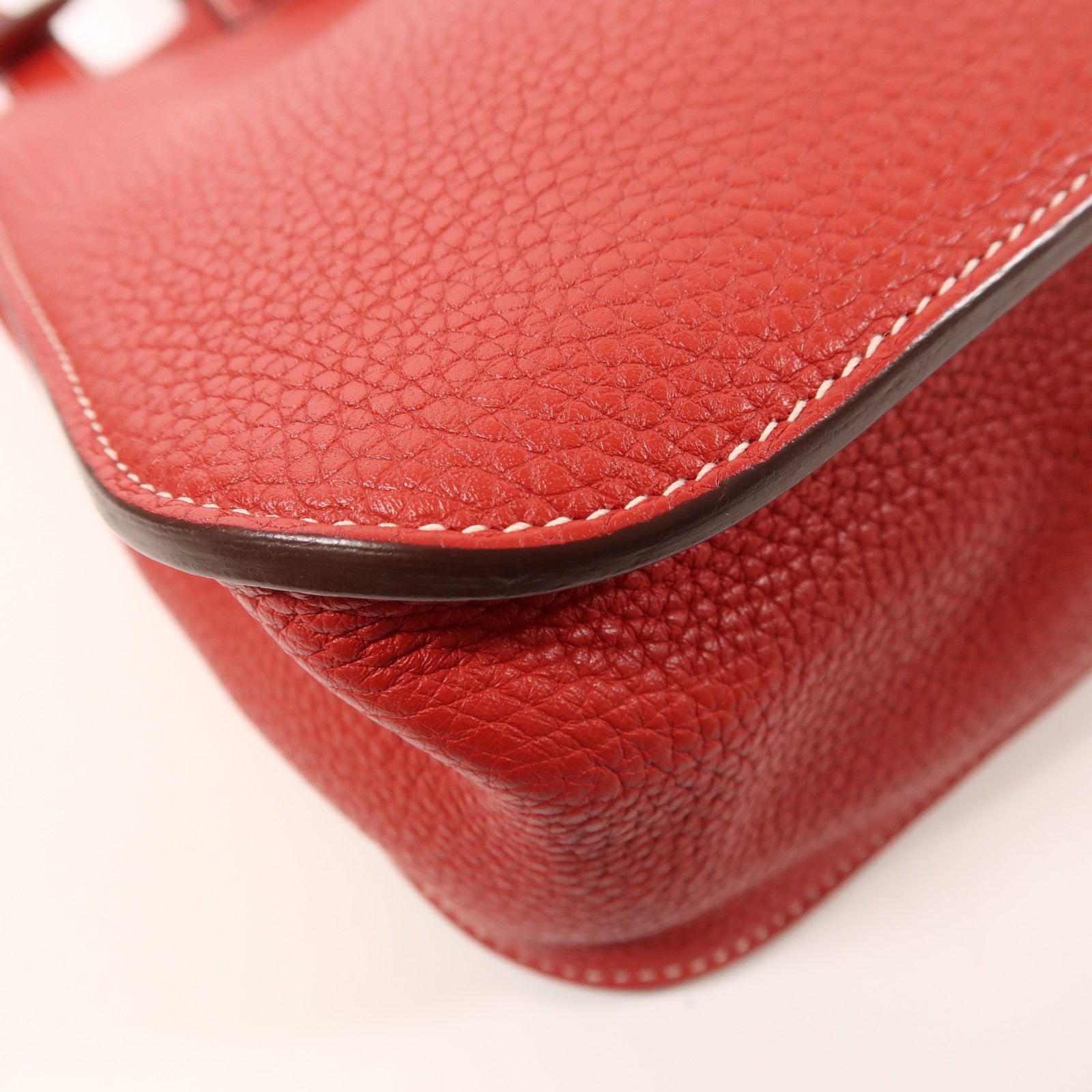 HERMES Togo皮革Halzan 31銀扣手挽肩背兩用袋Rouge Casaque