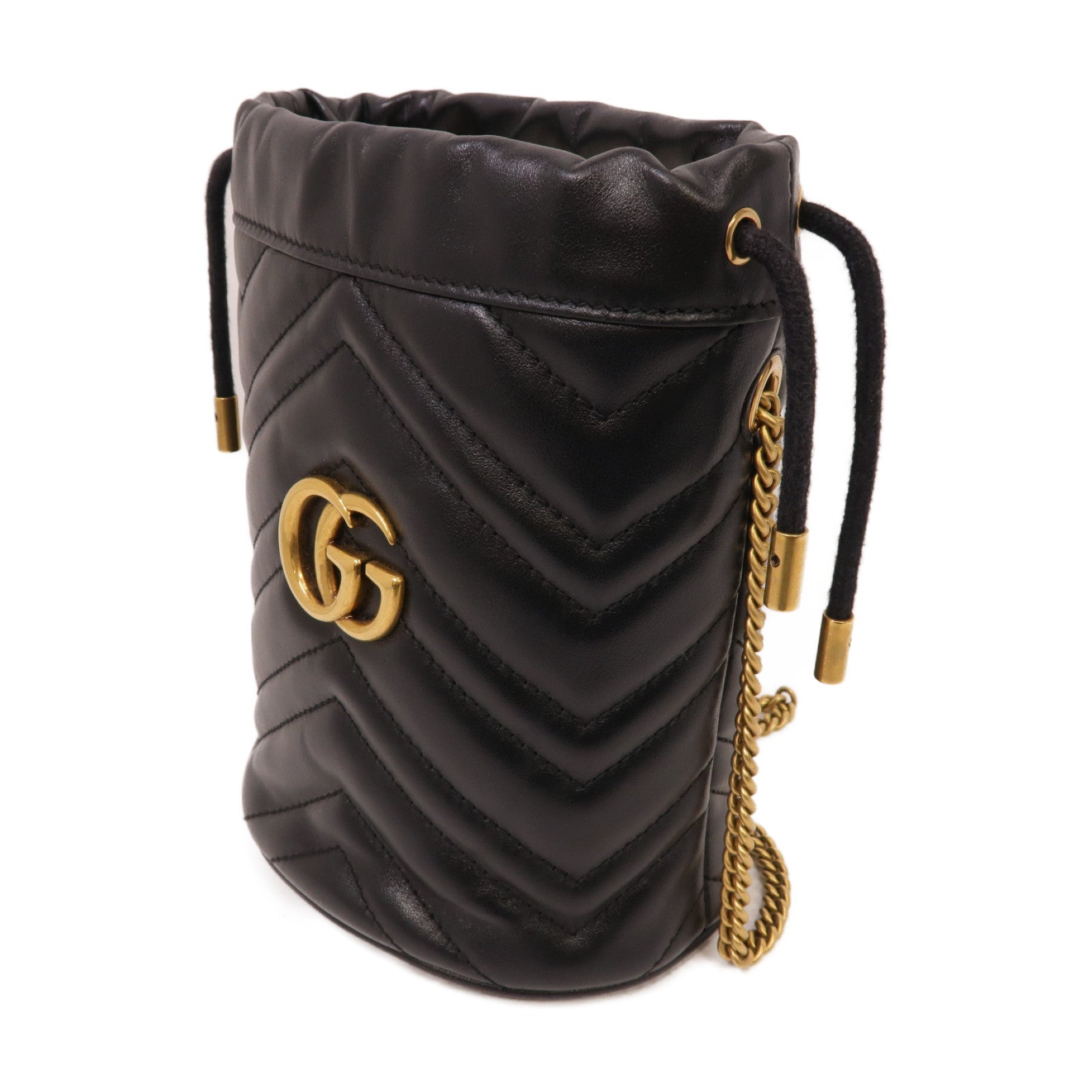 GUCCI 【激減優惠】牛皮皮革GG Marmont金扣鏈帶肩背袋黑色