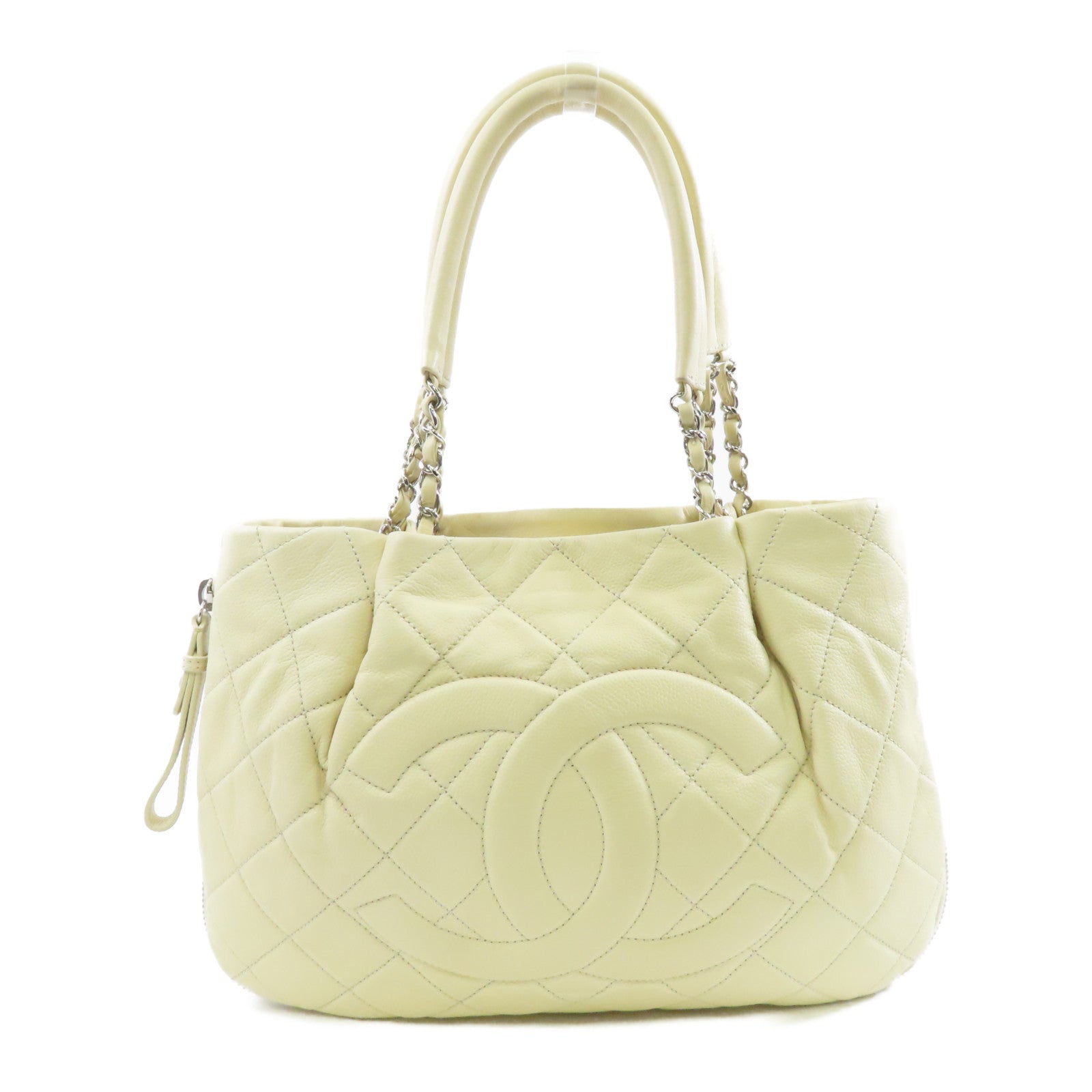 CHANEL 【激減優惠】菱格Caviar皮革Shoulder Bag銀扣奶油色