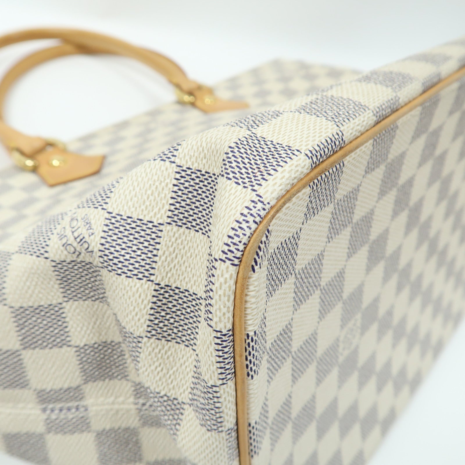 LOUIS VUITTON Damier Azur Saleya MM金扣肩背袋白色