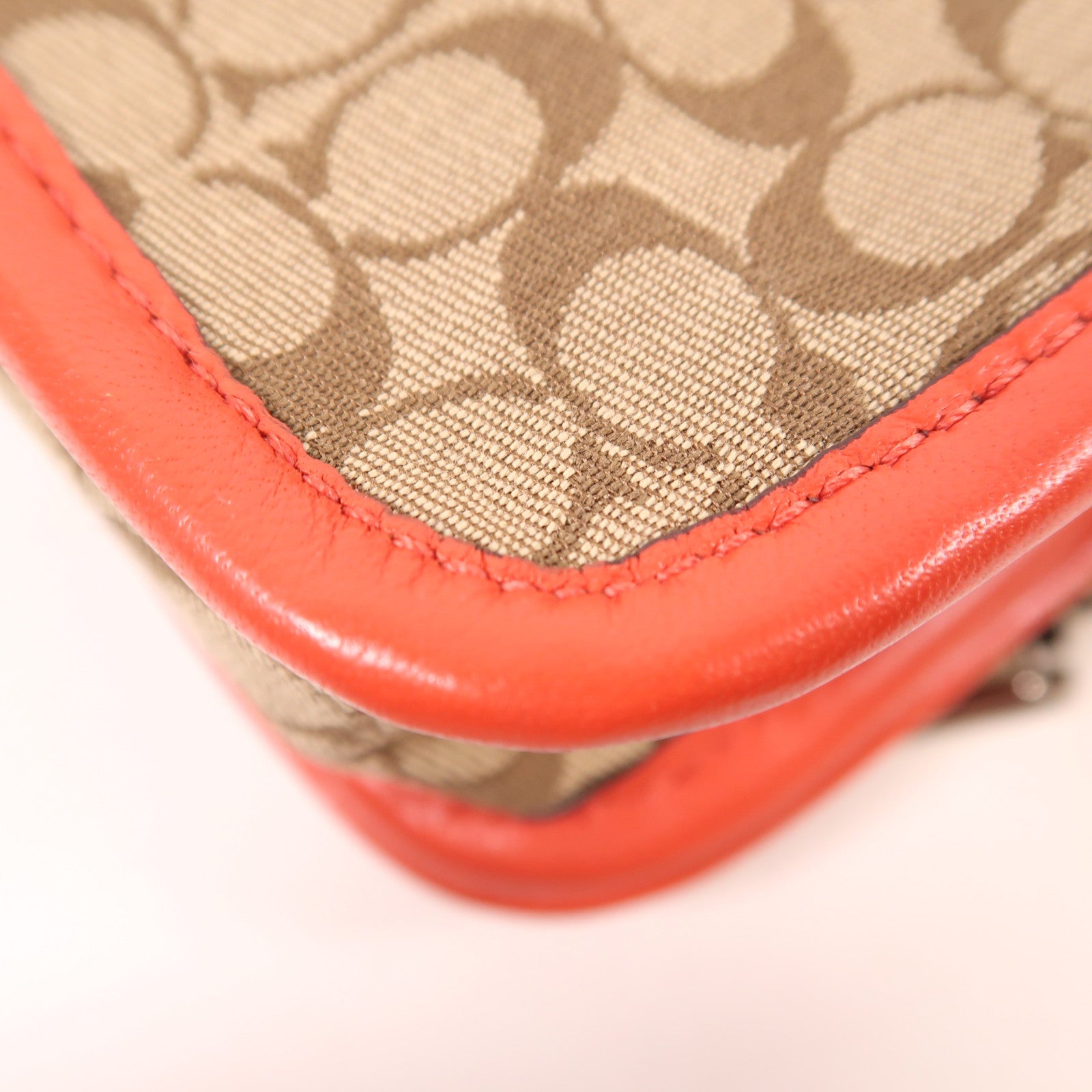 COACH 帆布/牛皮皮革Shoulder Bag銀扣肩背袋