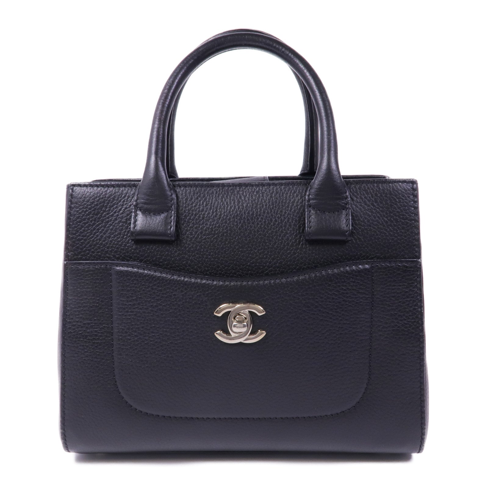CHANEL 牛皮皮革Handbag銀扣手挽袋