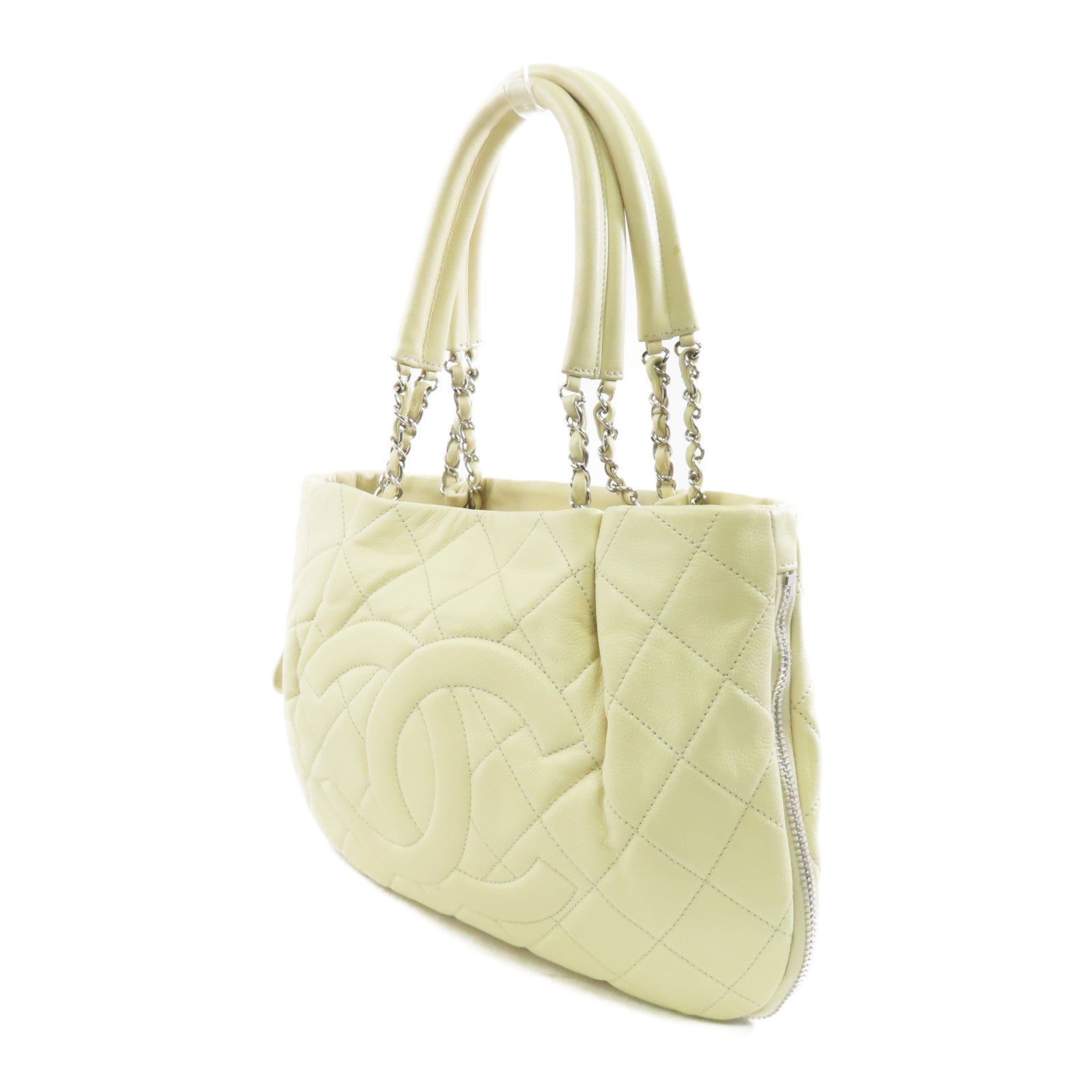 CHANEL 【激減優惠】菱格Caviar皮革Shoulder Bag銀扣奶油色