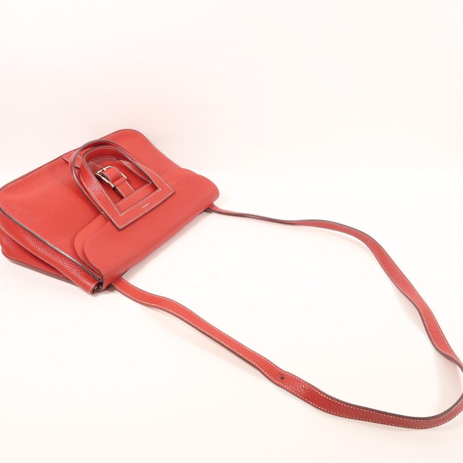 HERMES Togo皮革Halzan 31銀扣手挽肩背兩用袋Rouge Casaque