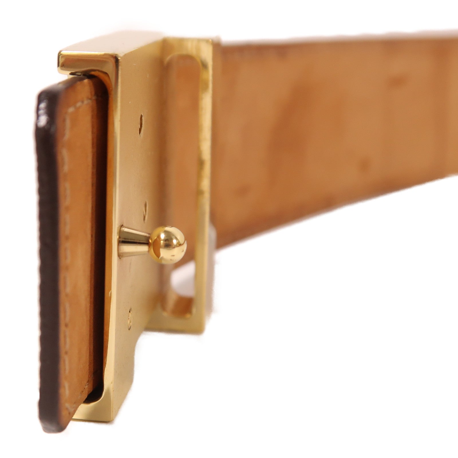 LOUIS VUITTON Monogram Initiales Belt金扣皮帶棕色