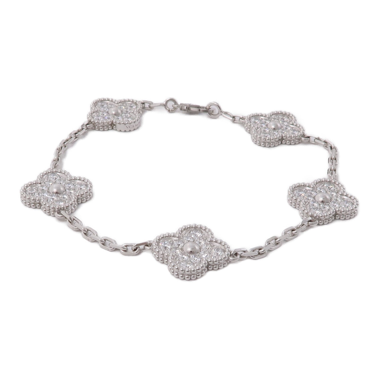 Van Cleef & Arpels 18K白金/鑽石Vintage Alhambra 5 motifs手鏈