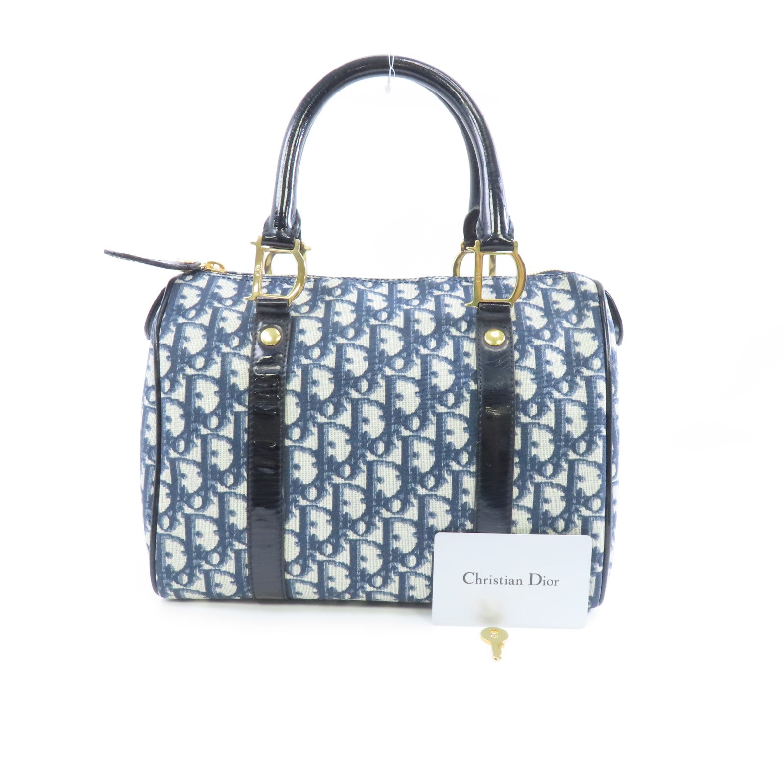 Dior 塗層帆布Mini Boston Bag金扣手挽袋藍色