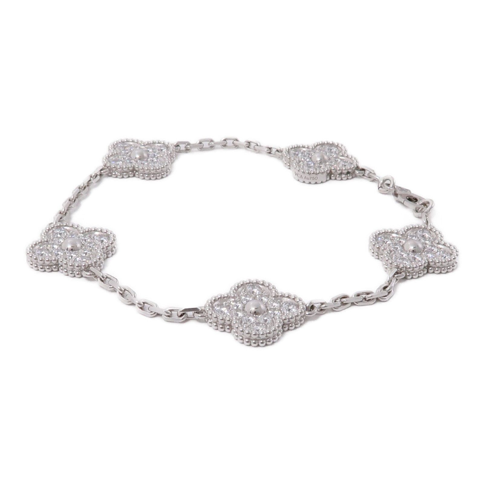 Van Cleef & Arpels 18K白金/鑽石Vintage Alhambra 5 motifs手鏈