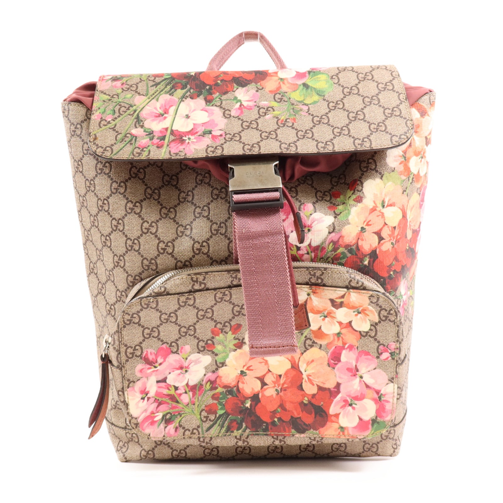 GUCCI 塗層帆布GG Supreme Blooms Backpack銀扣背包