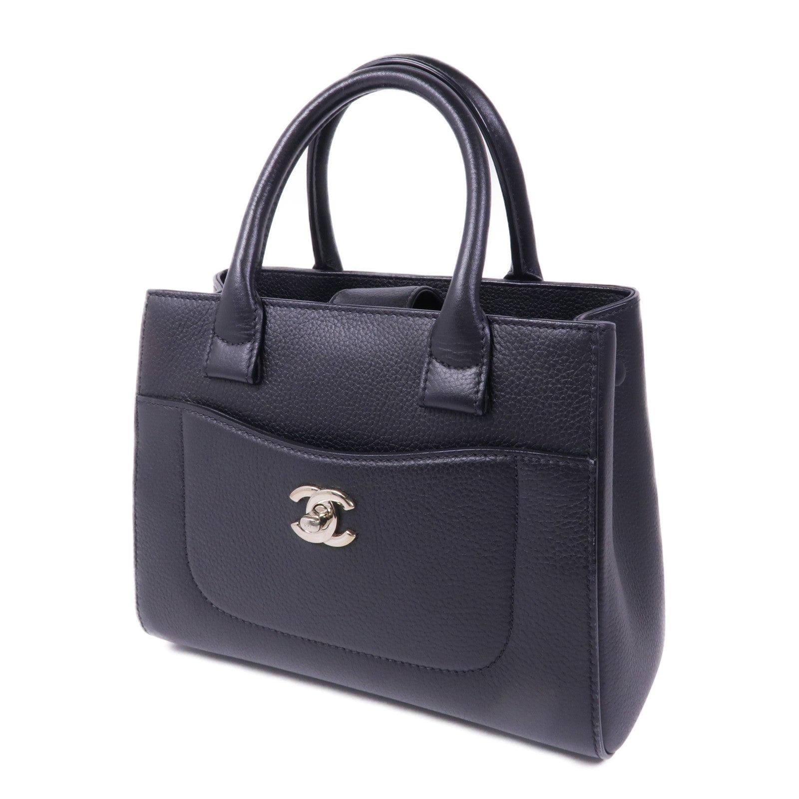 CHANEL 牛皮皮革Handbag銀扣手挽袋