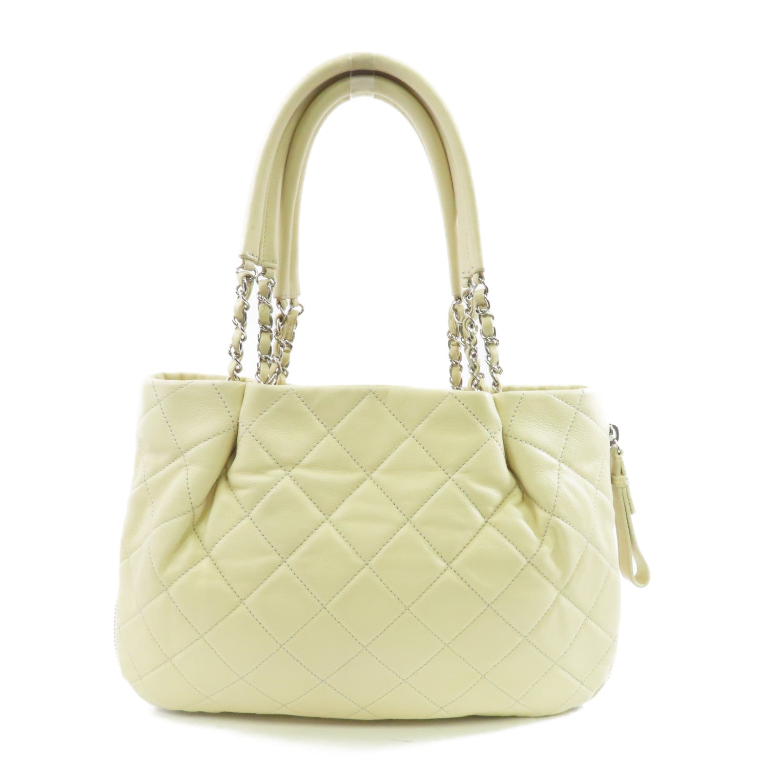 CHANEL 【激減優惠】菱格Caviar皮革Shoulder Bag銀扣奶油色
