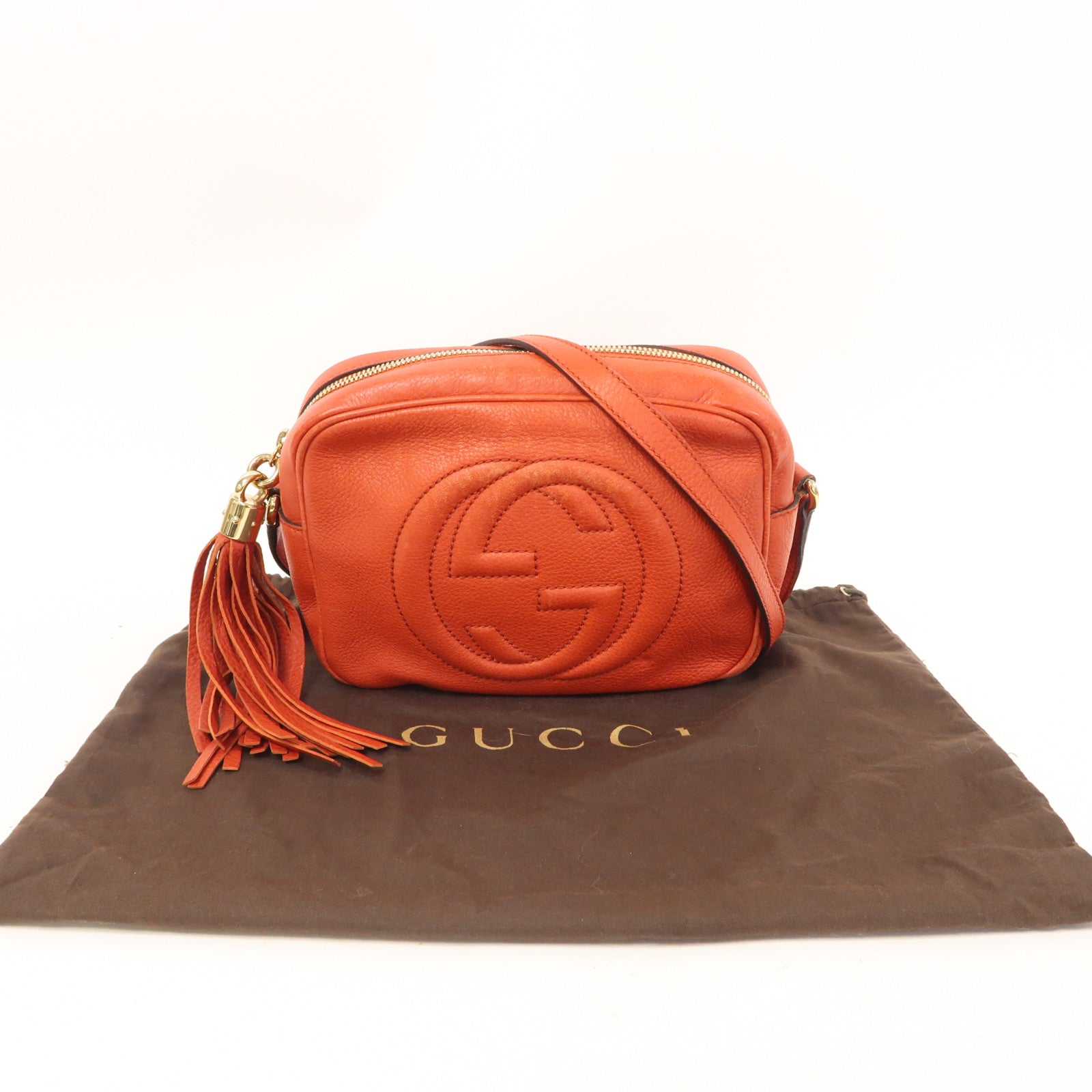 GUCCI 牛皮皮革Soho Disco Bag金扣肩背袋橙紅色