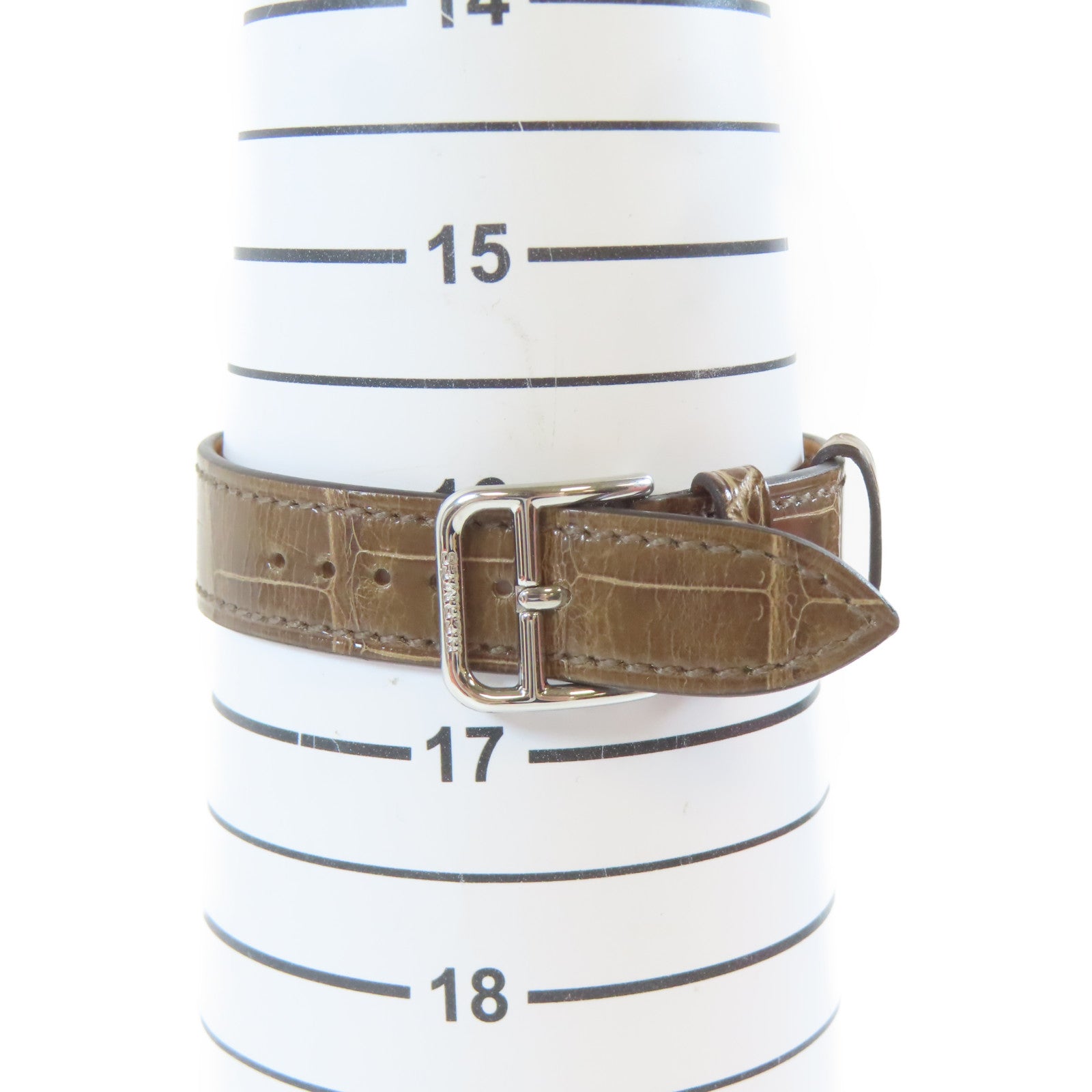 HERMES H Watch Diamond不鏽鋼/鑽石/鱷魚皮革帶石英機芯手錶白色/啡色#16cm