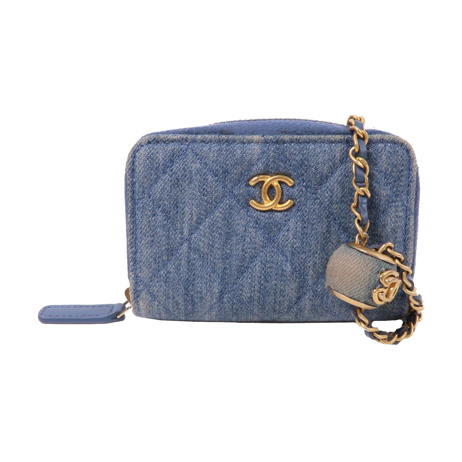 CHANEL 【激減優惠】菱格牛仔布Chain Shoulder Bag金扣鏈帶肩背袋藍色