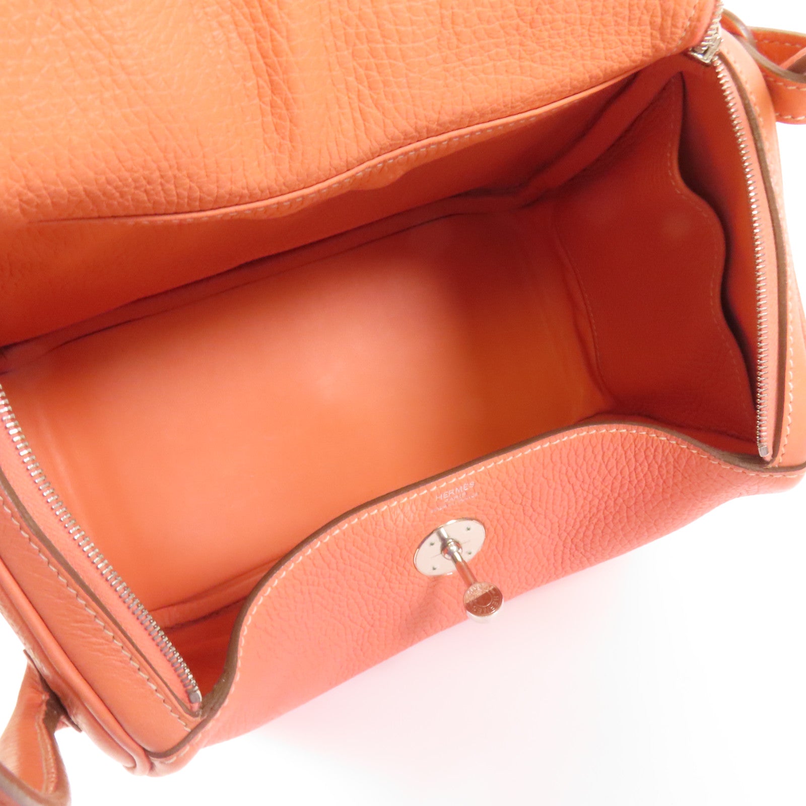 HERMES Clemence皮革Lindy 26銀扣手挽肩背兩用袋Flamingo