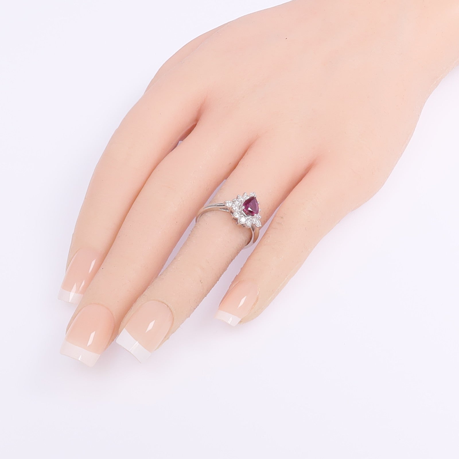 JEWELRY 【激減優惠】PT850鉑金Ruby Diamond Ring紅寶石/鑽石戒指US#5