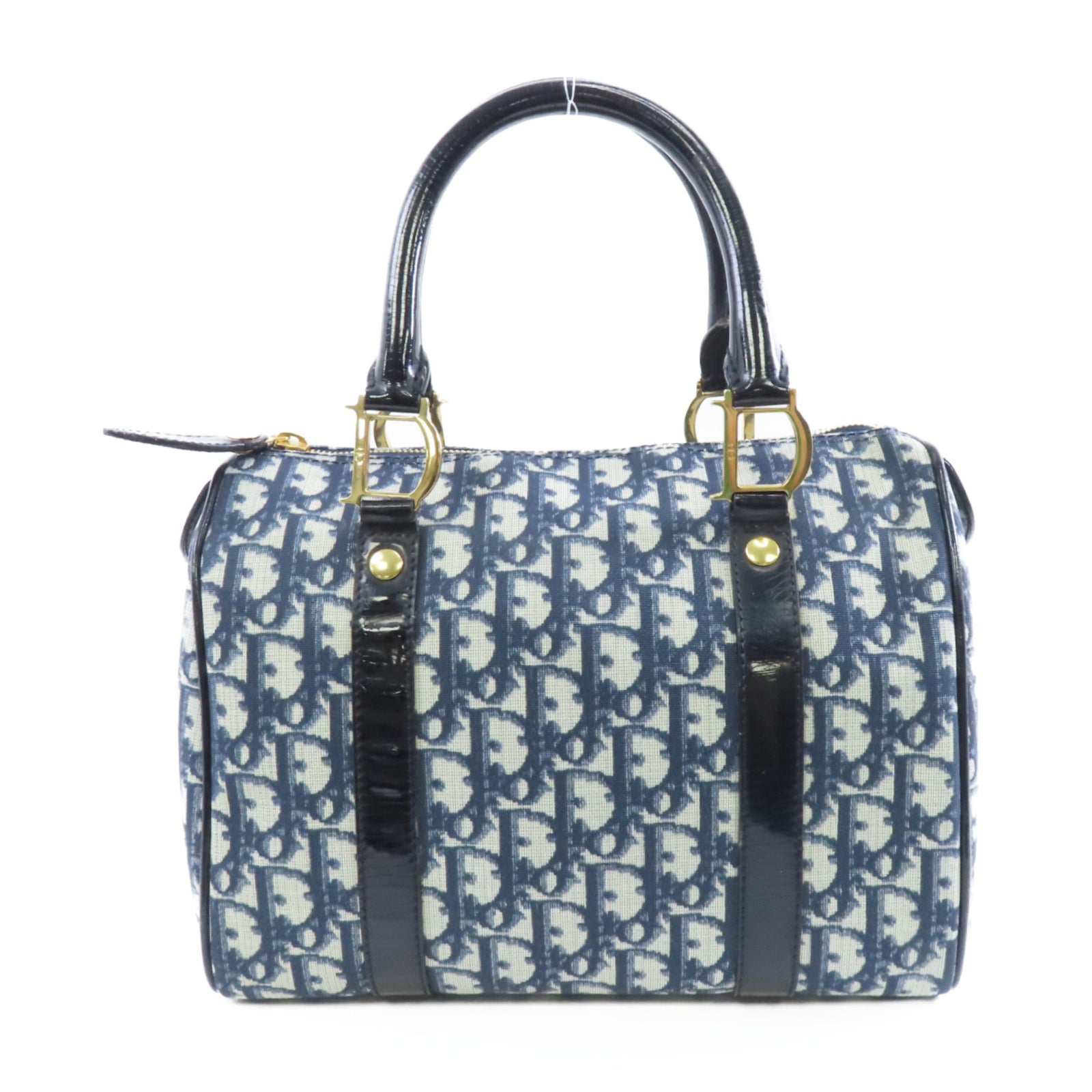Dior 塗層帆布Mini Boston Bag金扣手挽袋藍色