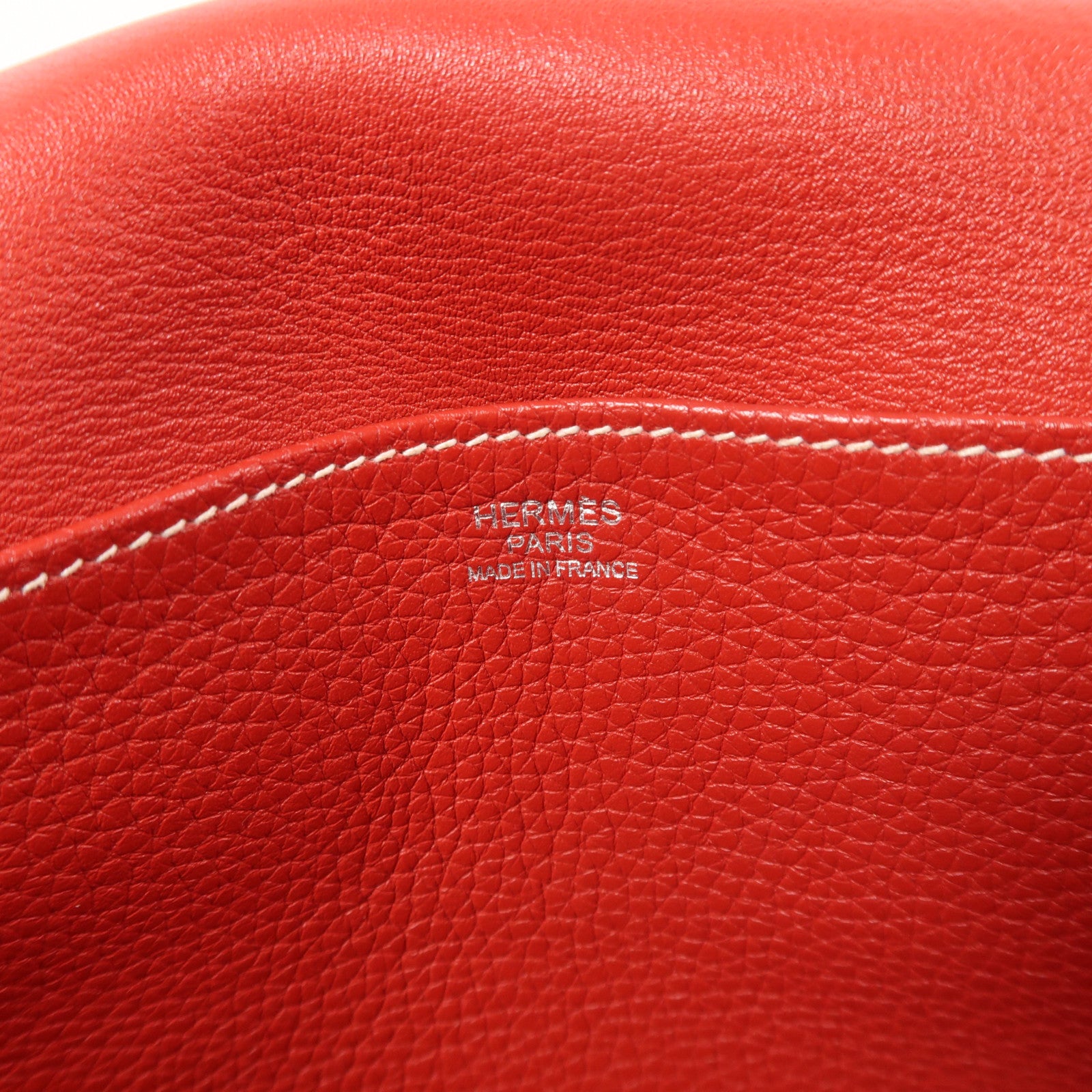 HERMES Togo皮革Halzan 31銀扣手挽肩背兩用袋Rouge Casaque