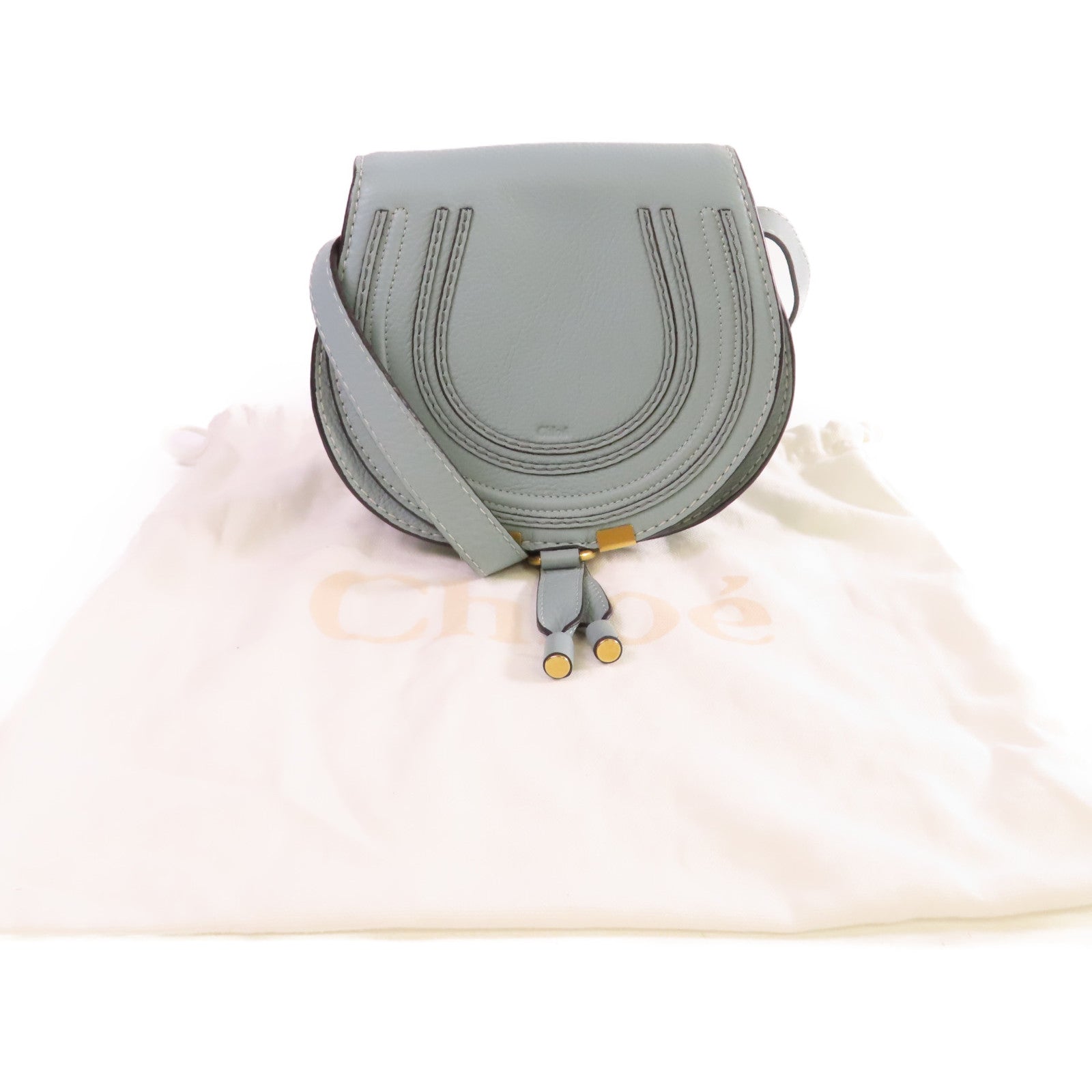 Chloe 牛皮皮革Marcie Small Shoulder Bag金扣肩背袋天空藍色