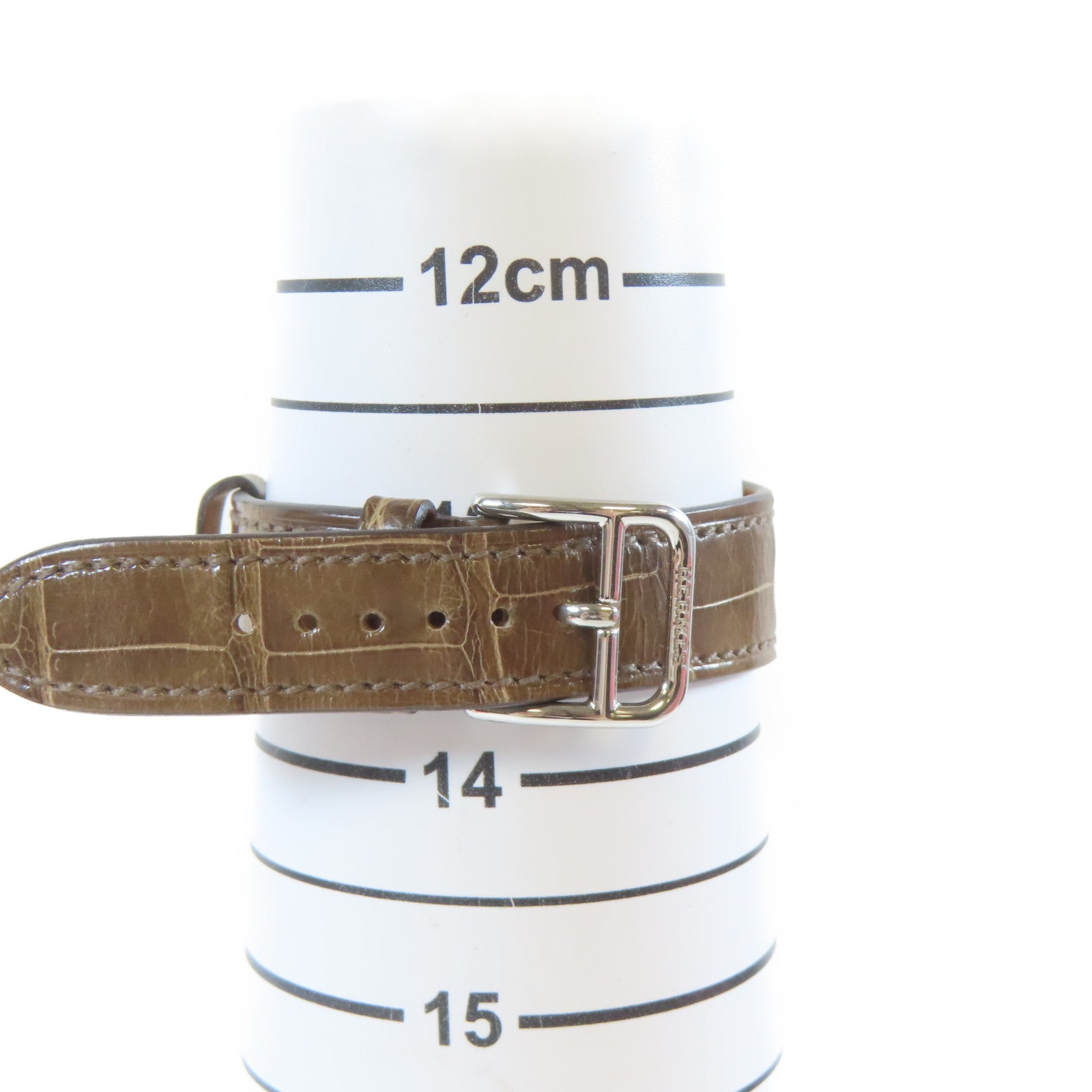 HERMES H Watch Diamond不鏽鋼/鑽石/鱷魚皮革帶石英機芯手錶白色/啡色#16cm