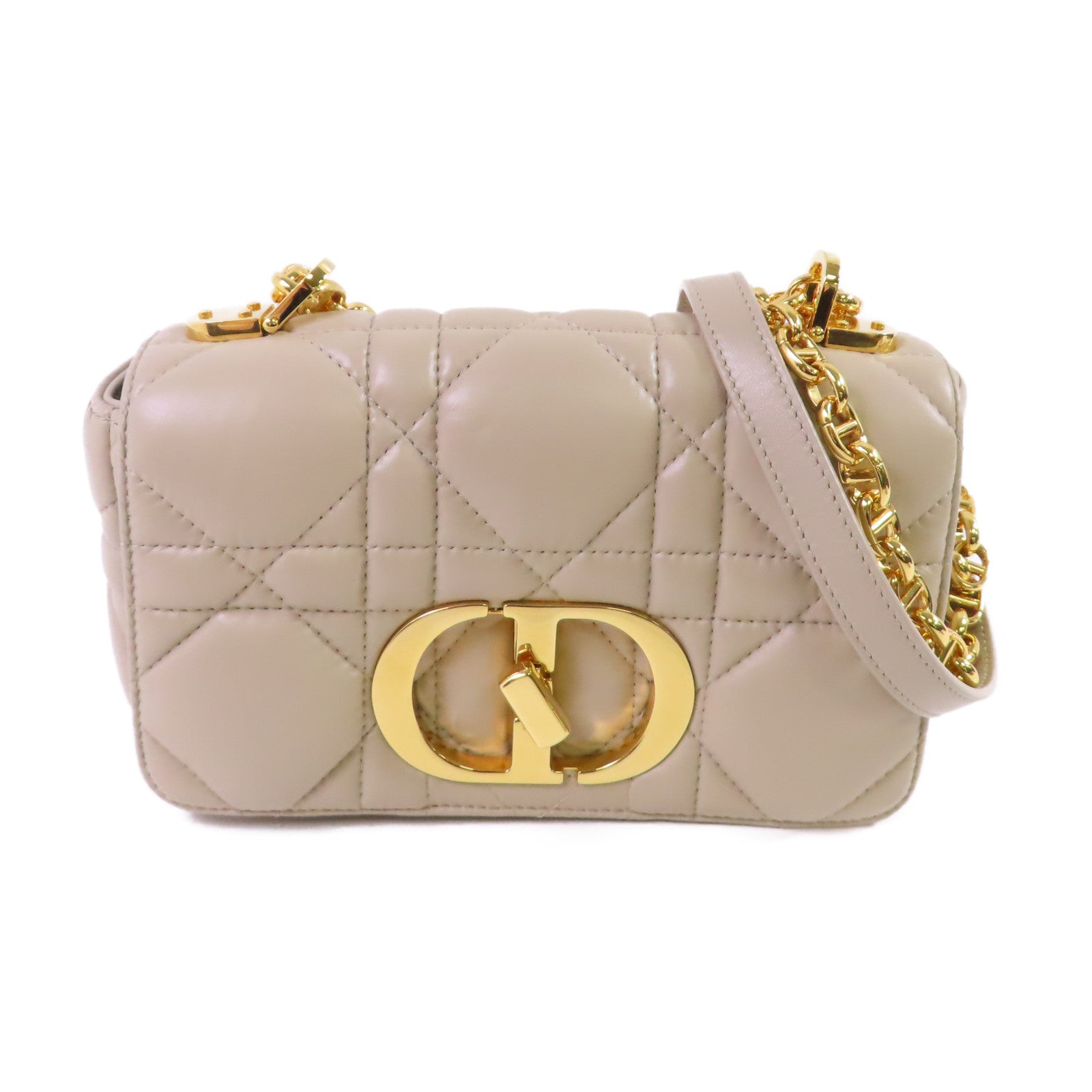 Dior 菱格羊皮皮革Caro Small Chain Shoulder Bag金扣鏈帶肩背袋杏色