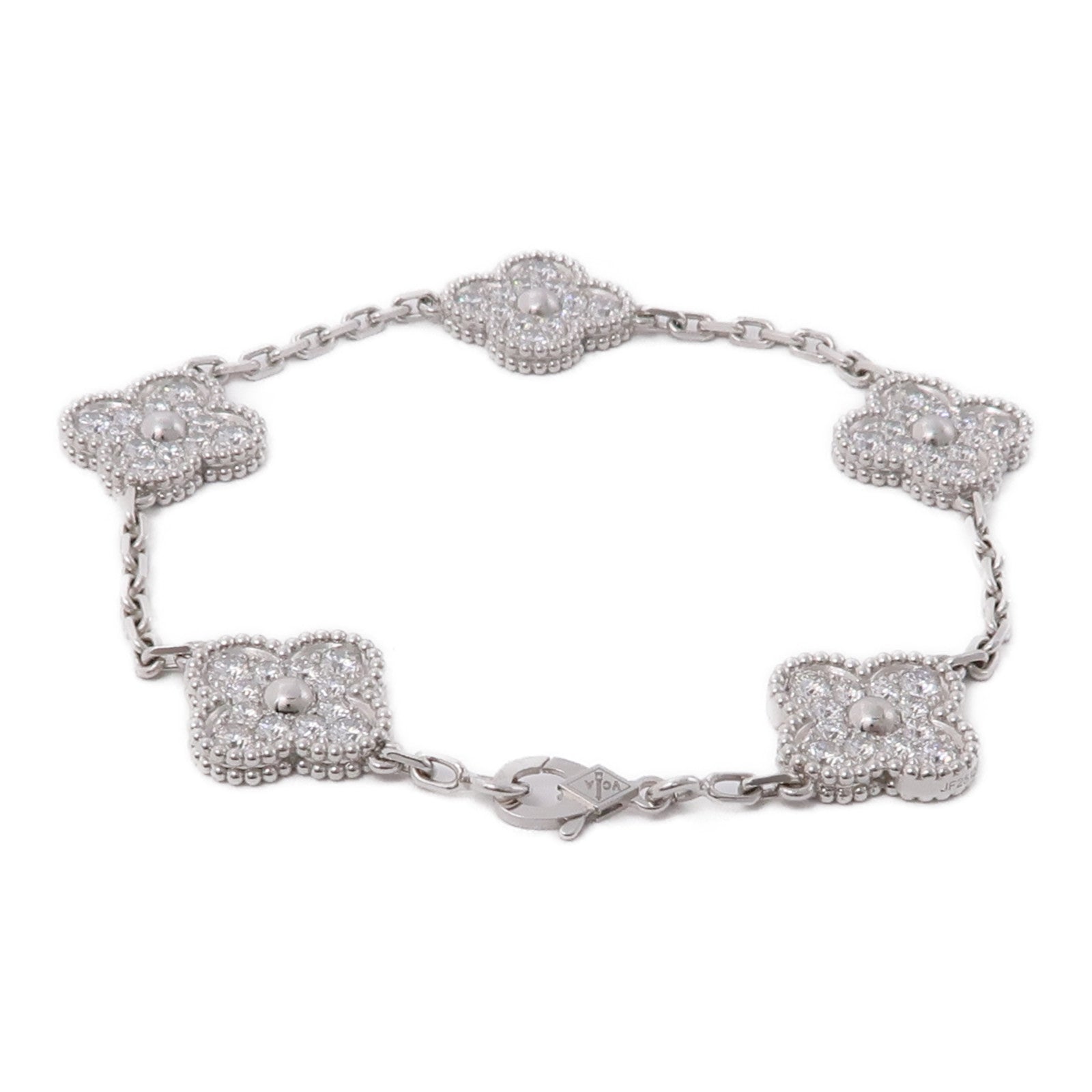 Van Cleef & Arpels 18K白金/鑽石Vintage Alhambra 5 motifs手鏈