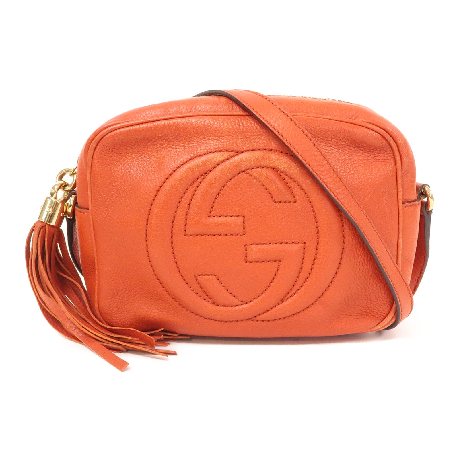 GUCCI 牛皮皮革Soho Disco Bag金扣肩背袋橙紅色