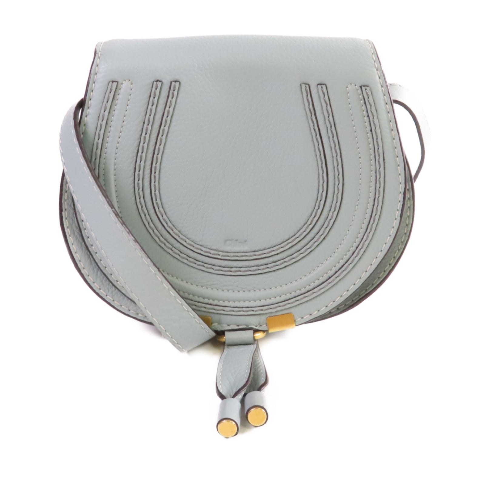 Chloe 牛皮皮革Marcie Small Shoulder Bag金扣肩背袋天空藍色