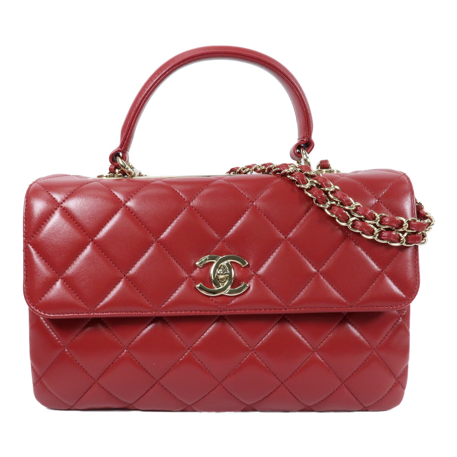 CHANEL 羊皮皮革Trendy CC金扣鏈帶手挽肩背兩用袋