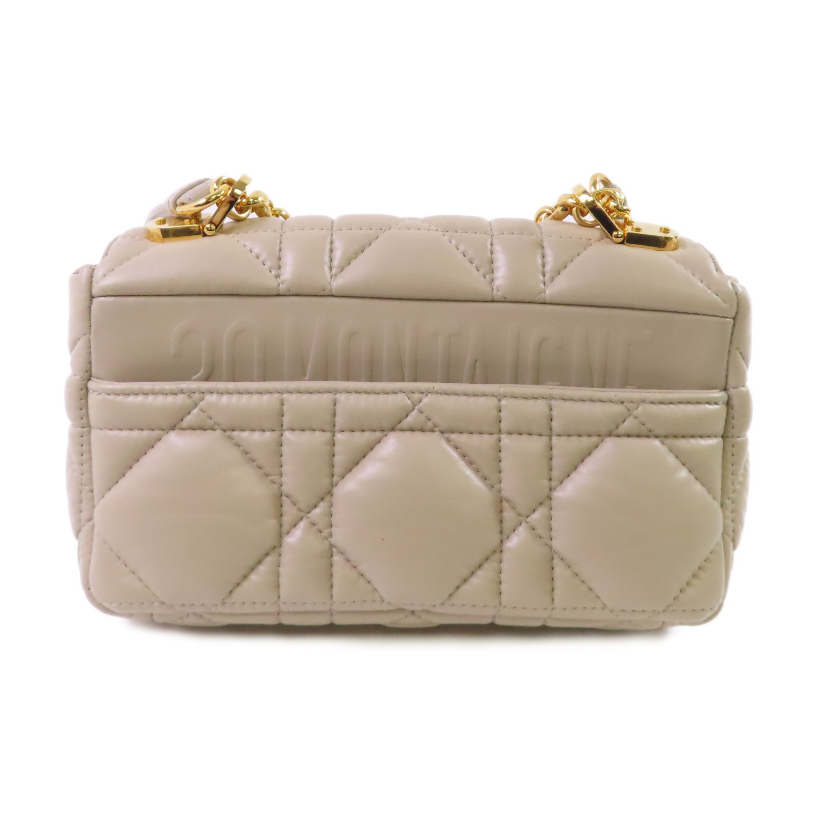 Dior 菱格羊皮皮革Caro Small Chain Shoulder Bag金扣鏈帶肩背袋杏色
