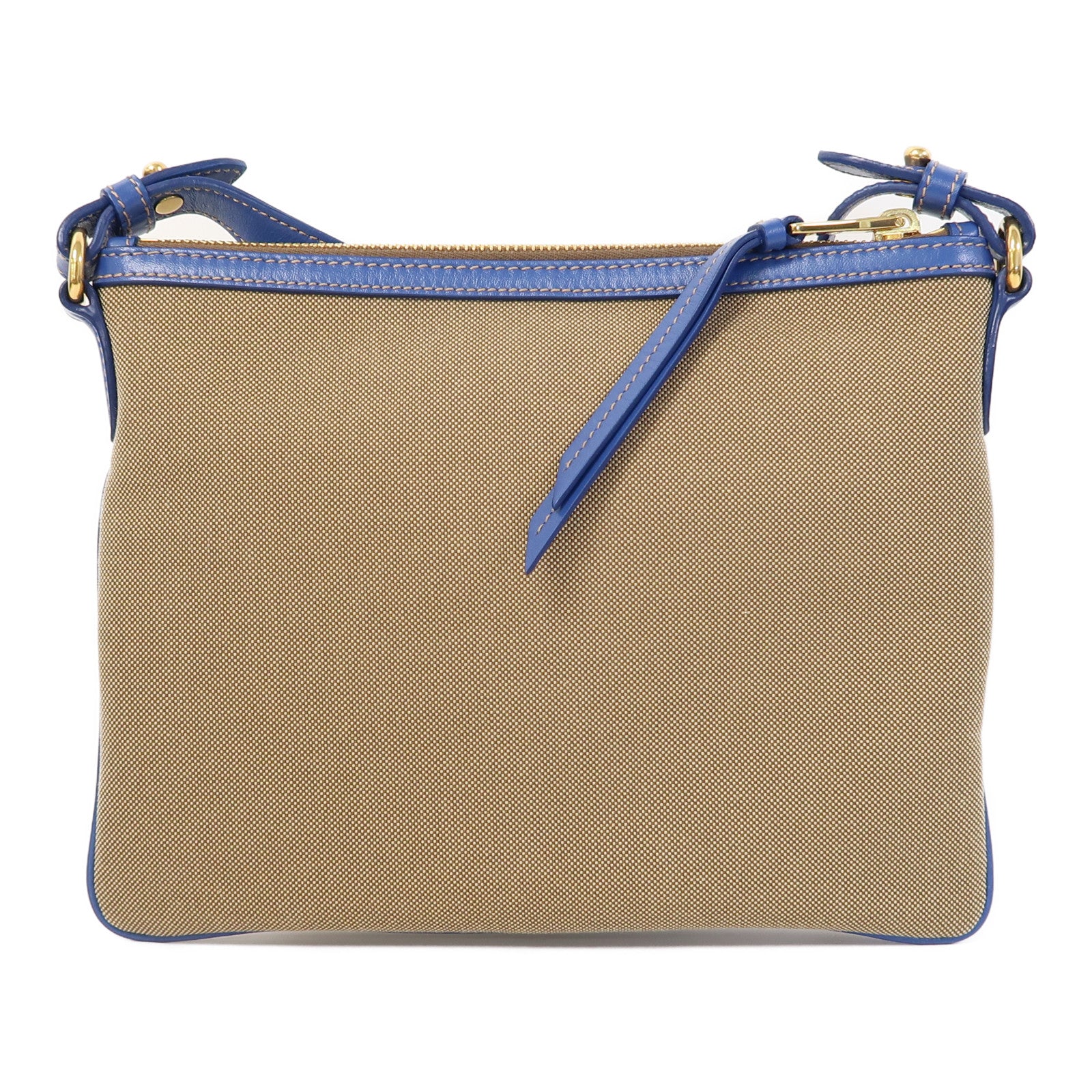 PRADA 帆布Logo Jacquard Shoulder Bag金扣肩背袋藍色/啡色