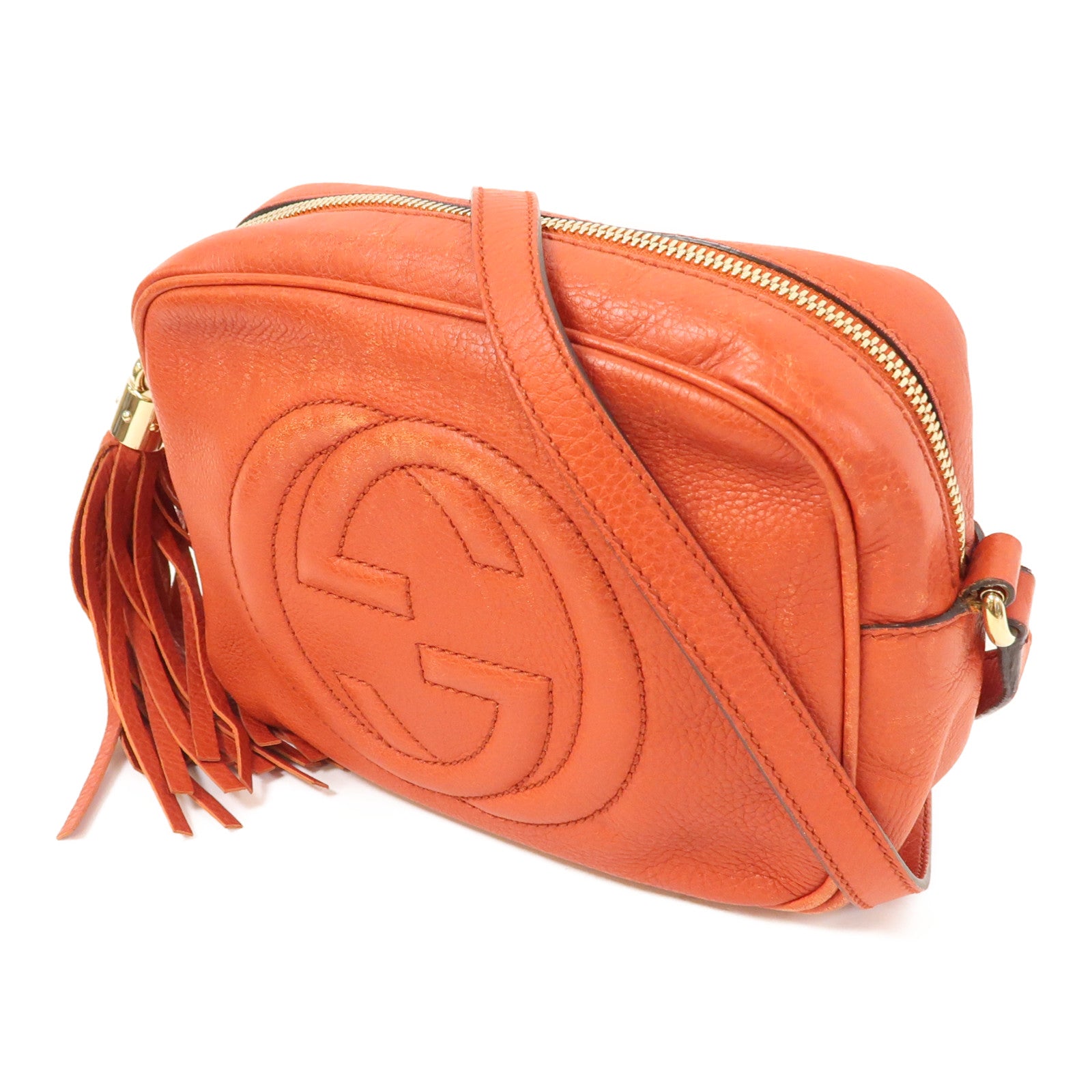 GUCCI 牛皮皮革Soho Disco Bag金扣肩背袋橙紅色