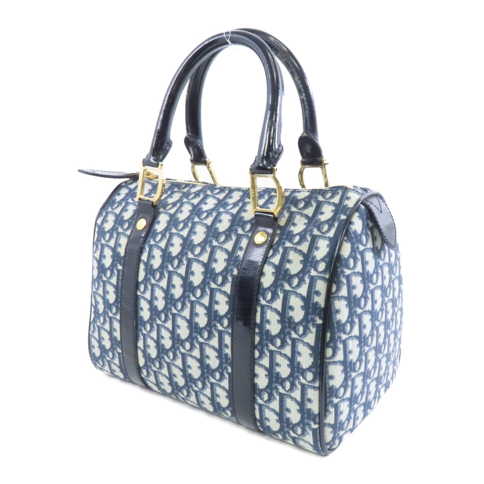 Dior 塗層帆布Mini Boston Bag金扣手挽袋藍色