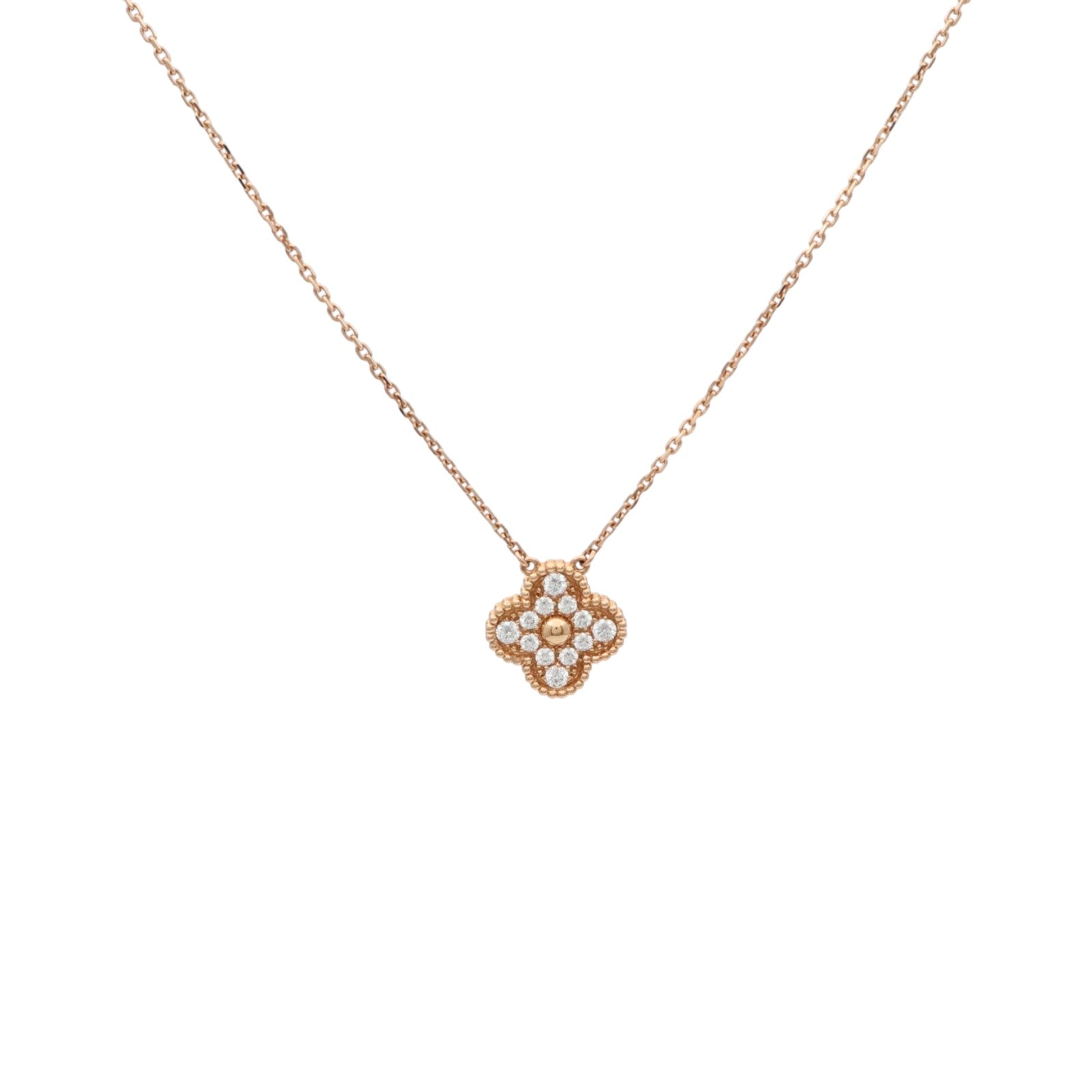 Van Cleef & Arpels 18K玫瑰金Vintage Alhambra Pendant Diamond鑽石項鍊