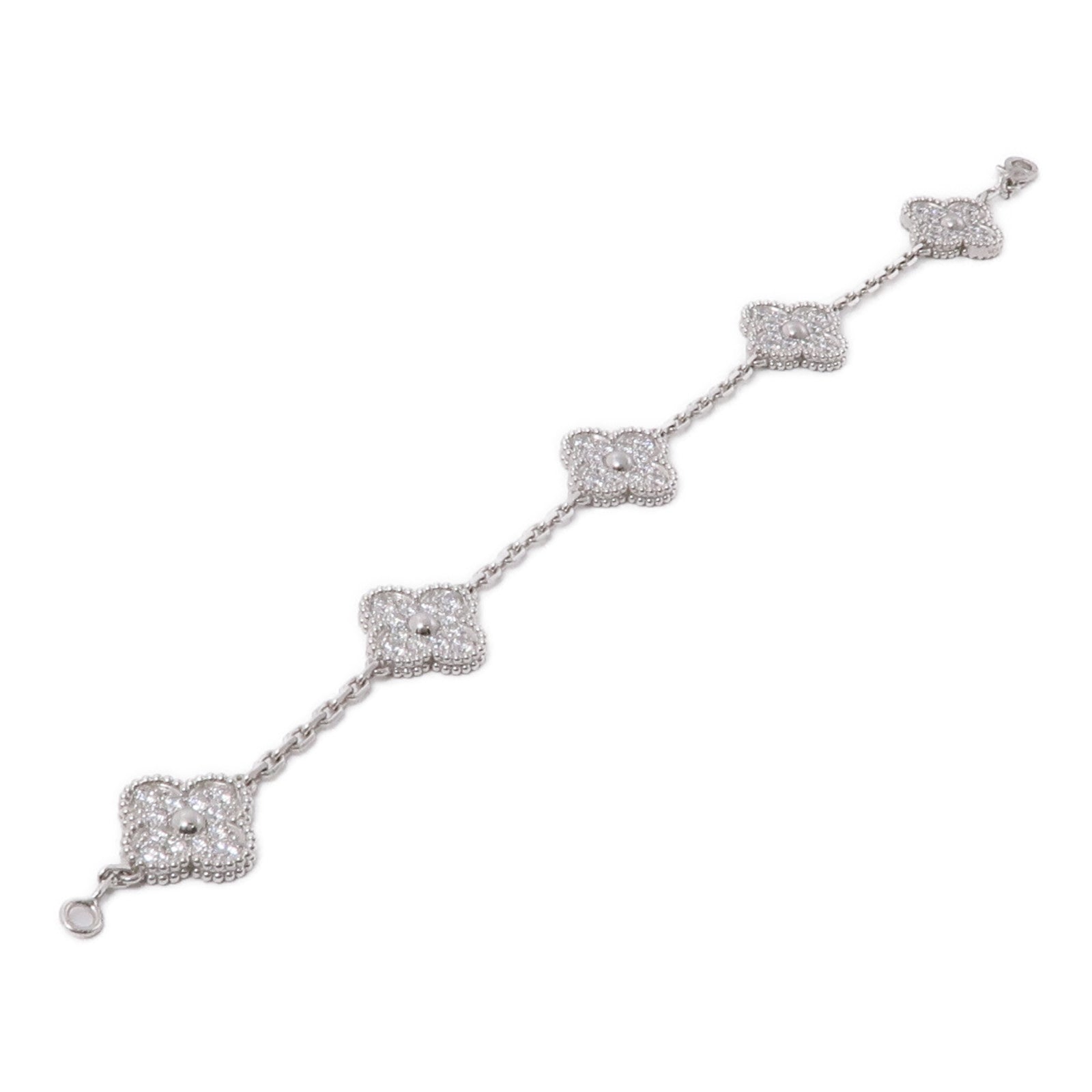 Van Cleef & Arpels 18K白金/鑽石Vintage Alhambra 5 motifs手鏈