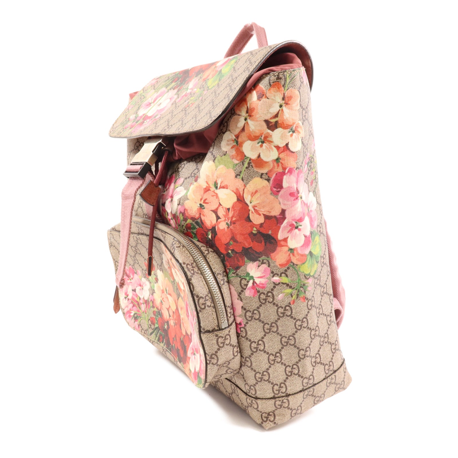 GUCCI 塗層帆布GG Supreme Blooms Backpack銀扣背包