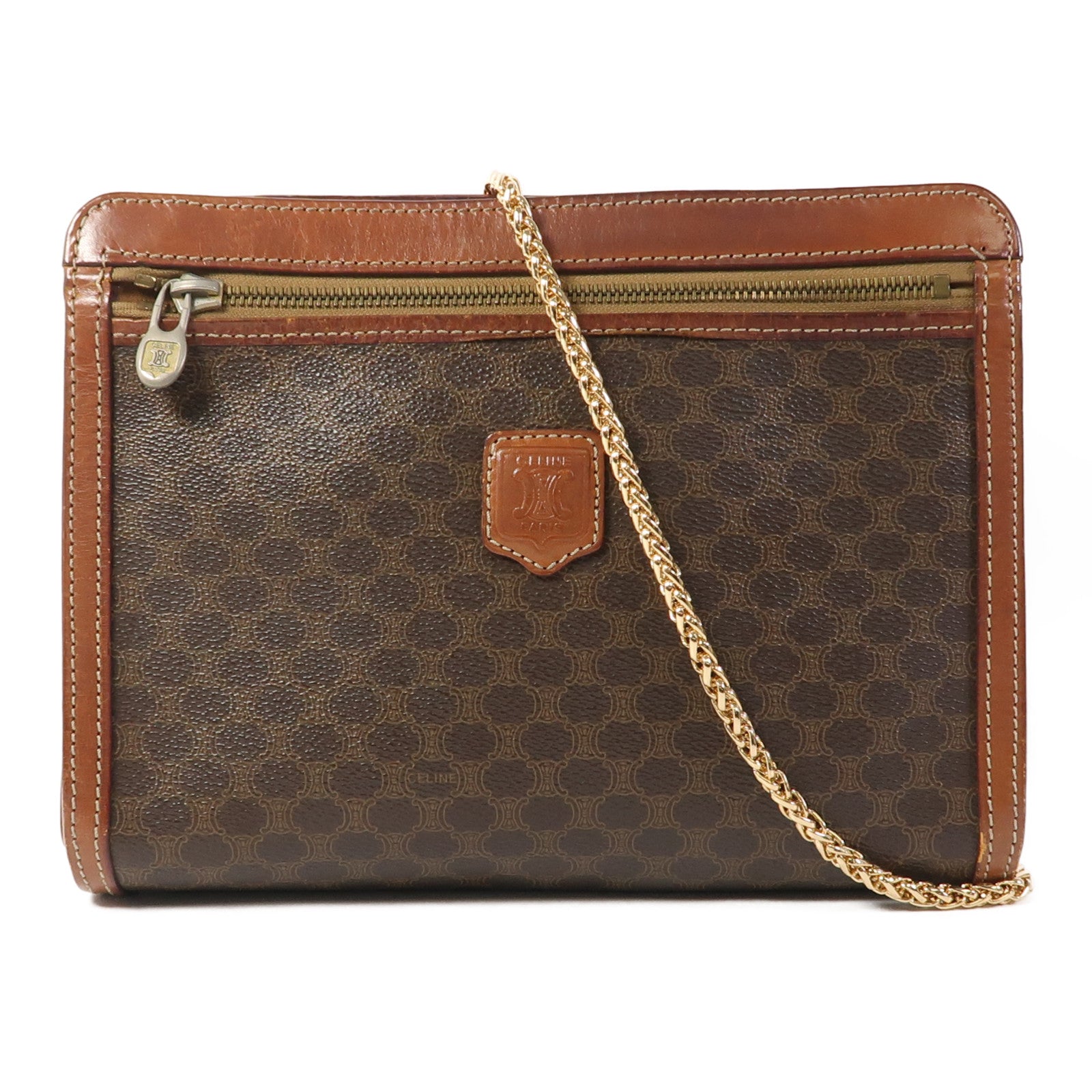 CELINE 牛皮皮革Shoulder Bag金扣鏈帶手挽肩背兩用袋