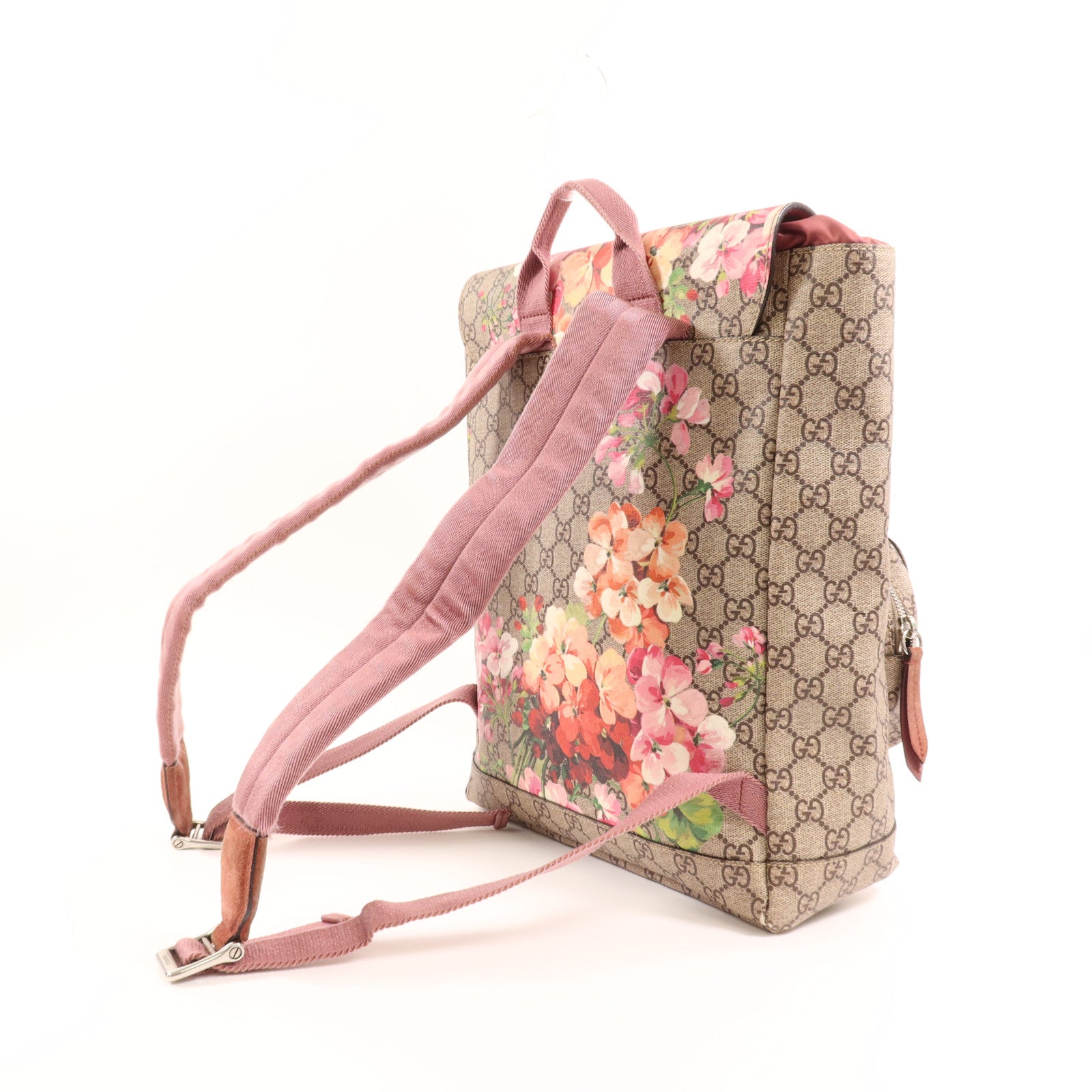 GUCCI 塗層帆布GG Supreme Blooms Backpack銀扣背包