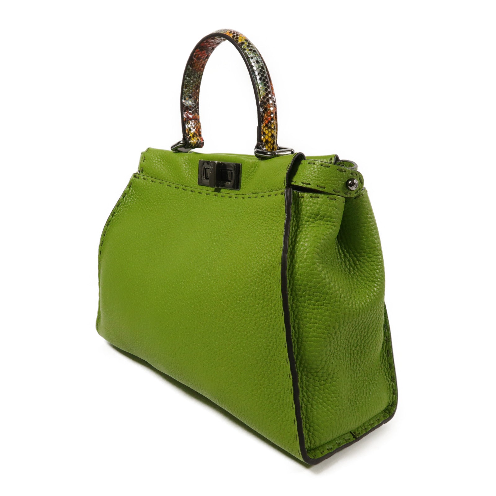 FENDI 【激減優惠】牛皮/蛇皮革Peekaboo銀扣手挽肩背兩用袋