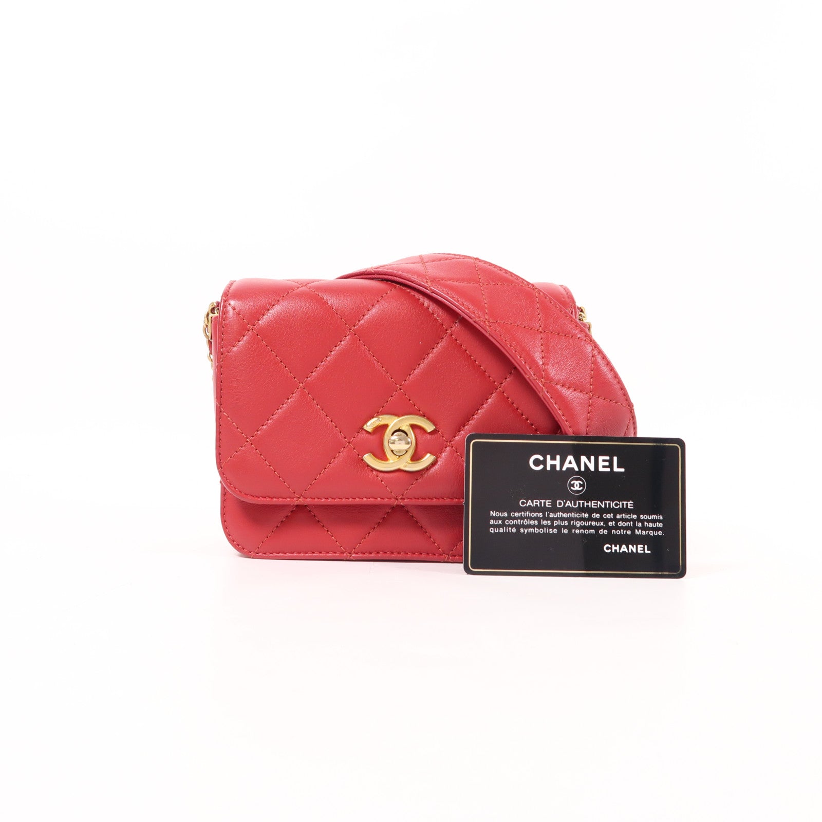 CHANEL 牛皮皮革Chain Shoulder金扣鏈帶肩背袋