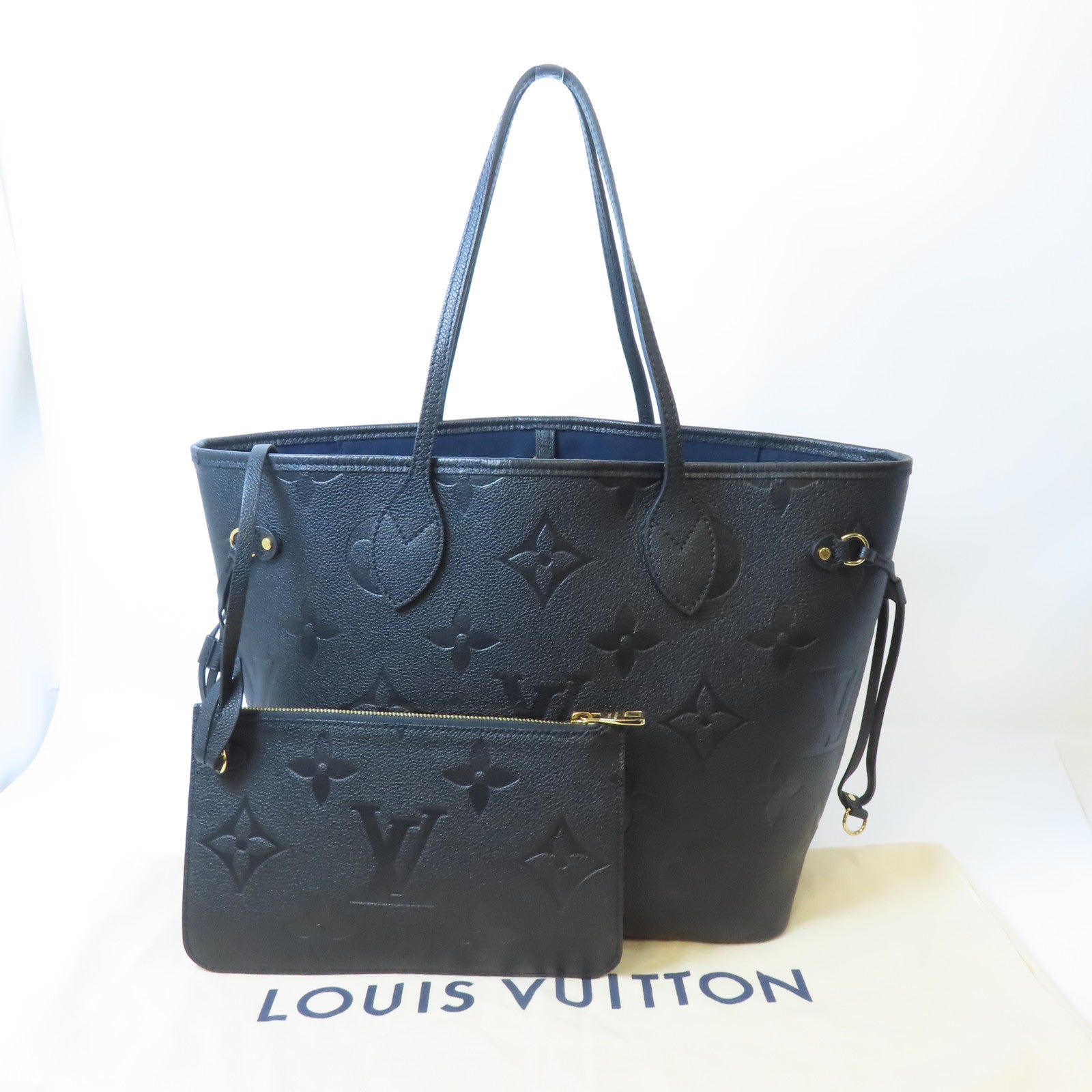 LOUIS VUITTON Monogram Empreinte Neverfull MM金扣手挽袋黑色