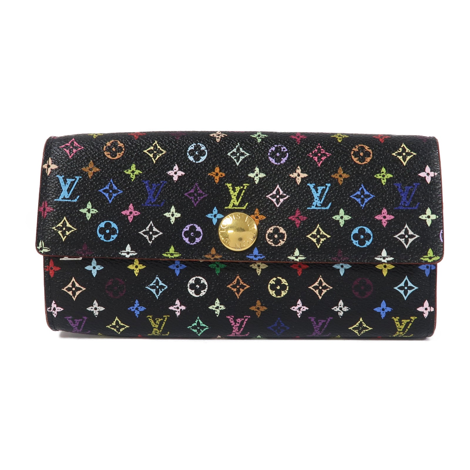 LOUIS VUITTON Monogram Multicolore Sarah Wallet金扣折疊長錢包黑色/彩色