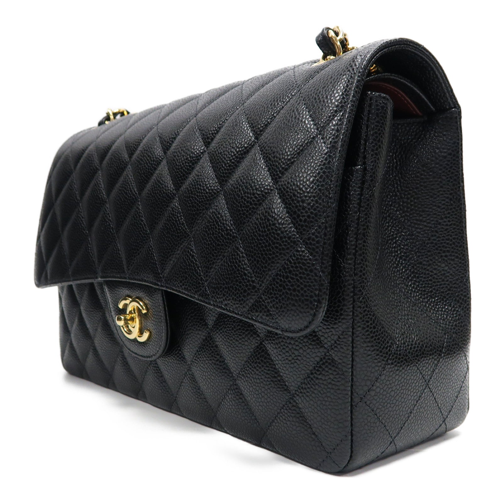 CHANEL 菱格皮革Classic Jumbo金扣鏈帶肩背袋黑色