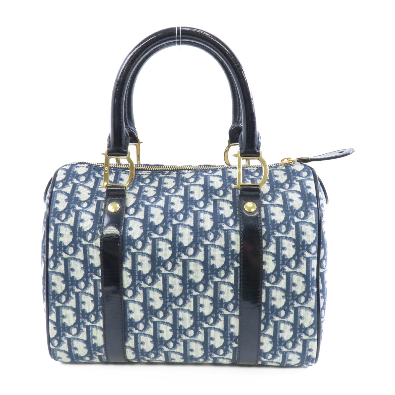 Dior 塗層帆布Mini Boston Bag金扣手挽袋藍色