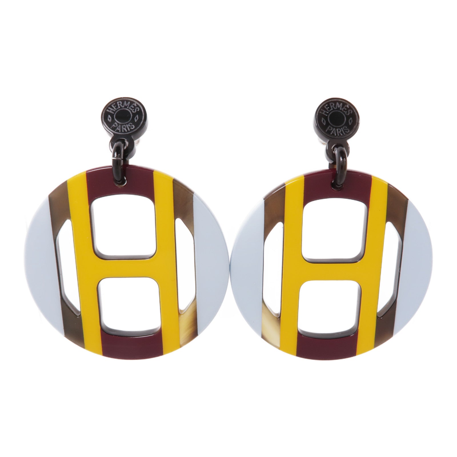 HERMES 水牛角H Equipe Earrings耳環