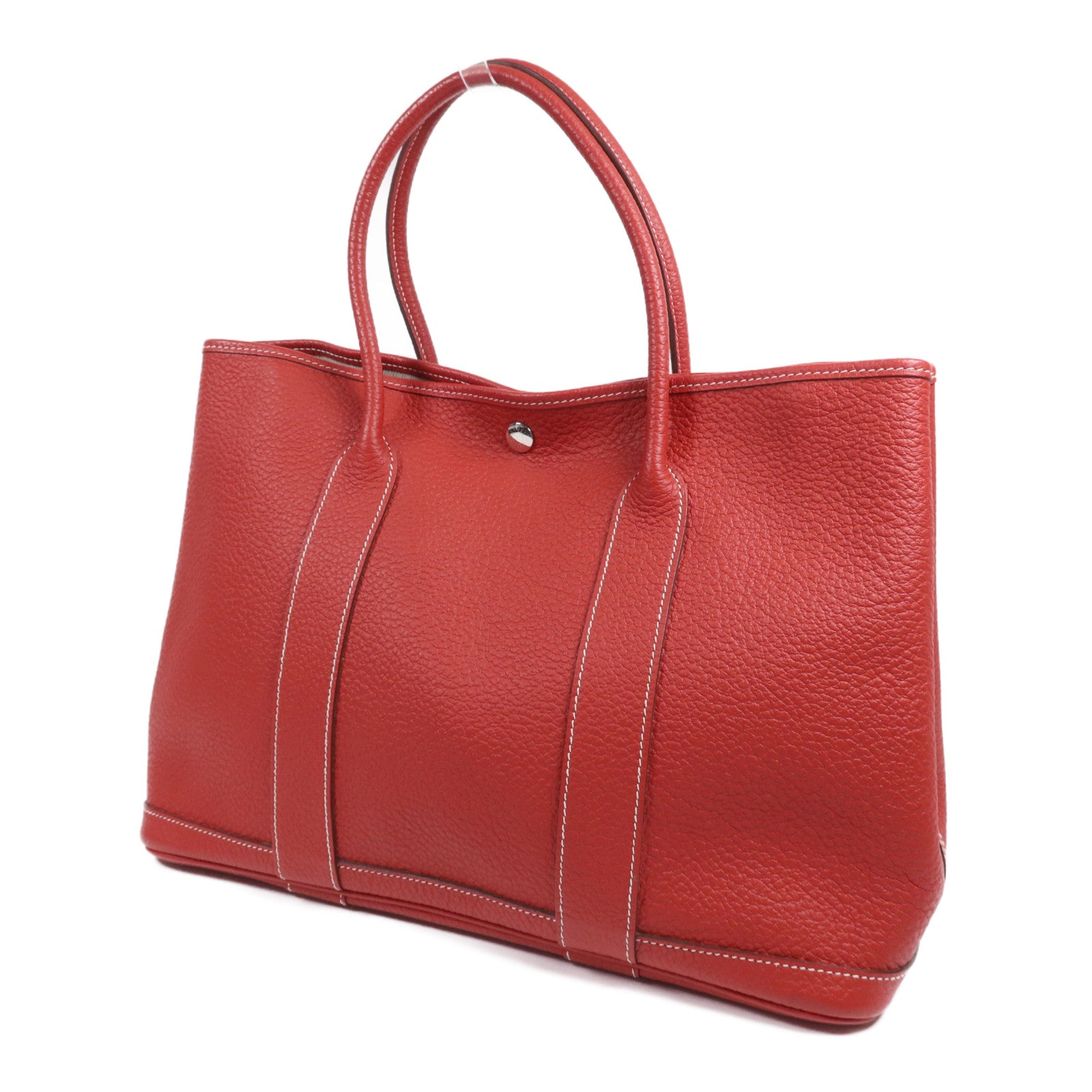 HERMES Country皮革Garden Party TPM銀扣手挽袋Rouge Casaque